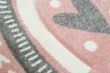 Kinderteppich Kinderzimmer Teppich Spielteppich gepunktet Herz Regenbogen Design - rosa grau, Teppich-Traum, rechteckig, Höhe: 13 mm