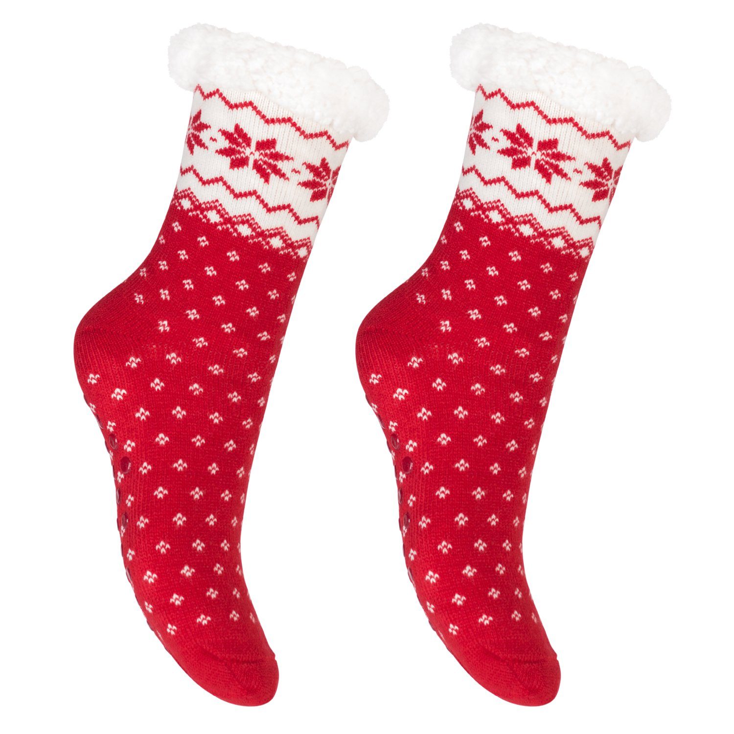 Haussocken Winter Paar) x Damen ABS-Socken 2 Rot für (1/2 Kuschelsocken & Herren Footstar