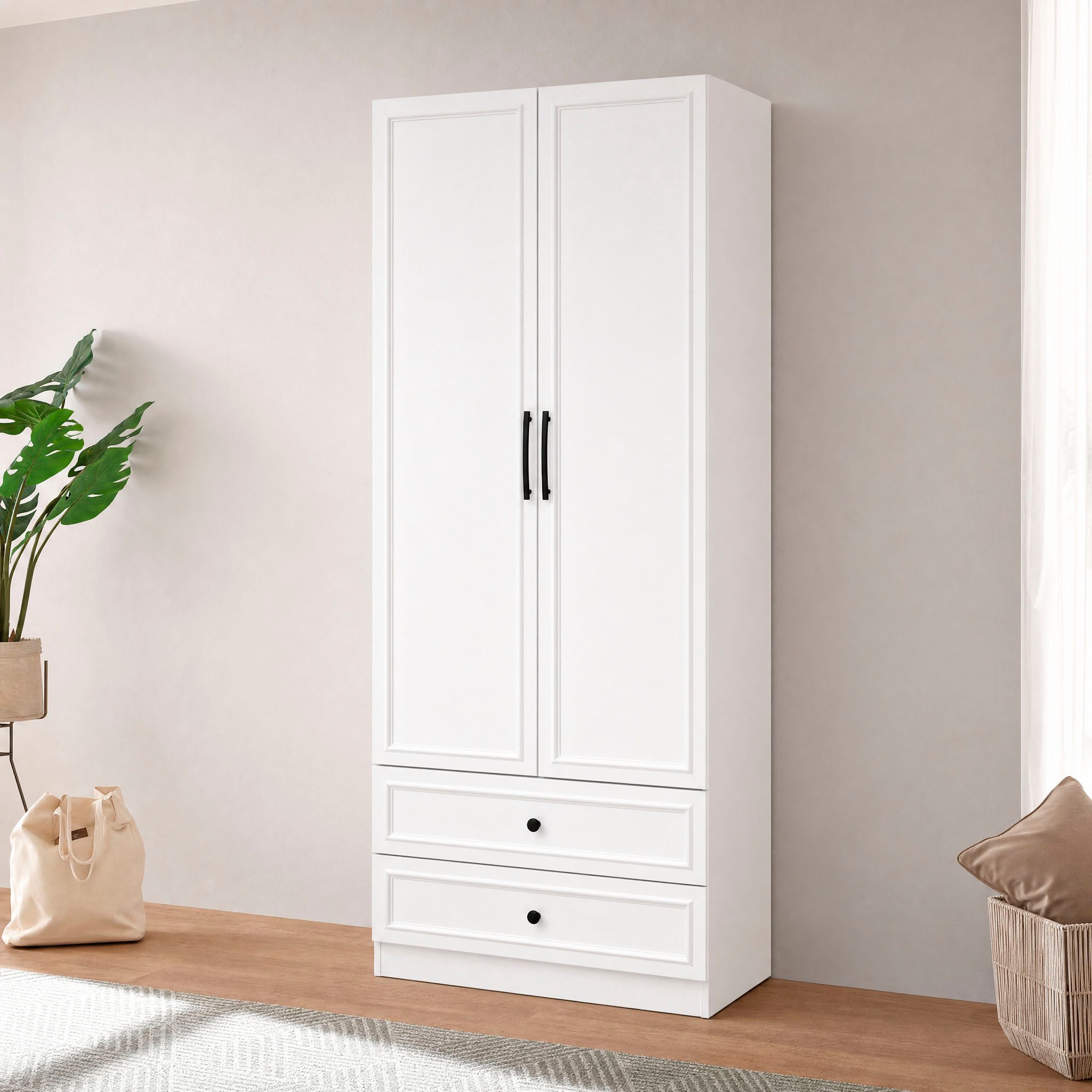OTTO home Kleiderschrank Arrian, weiß, 80 cm, 2 Türen, 2 Schubladen (Drehtürenschrank im Landhausstil, FSC Zertifiziert) EXTRA VIEL PLATZ FÜR IHRE GARDEROBE
