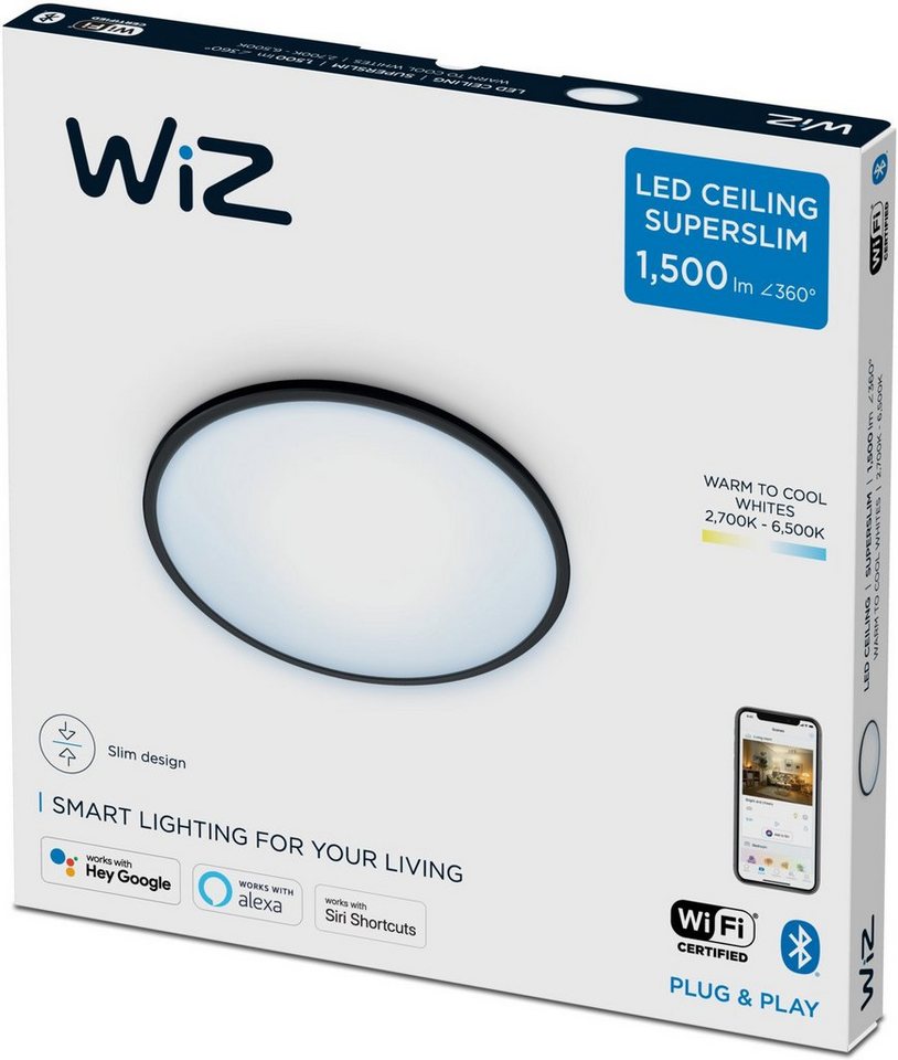 WiZ Deckenleuchte Super Slim, LED fest integriert, warmweiß - kaltweiß,  erzeugt in Wohnräumen ein einstellbares warm- oder kaltweißes Licht,  Kaltweißes bis warmweißes Licht (2700-6500K)