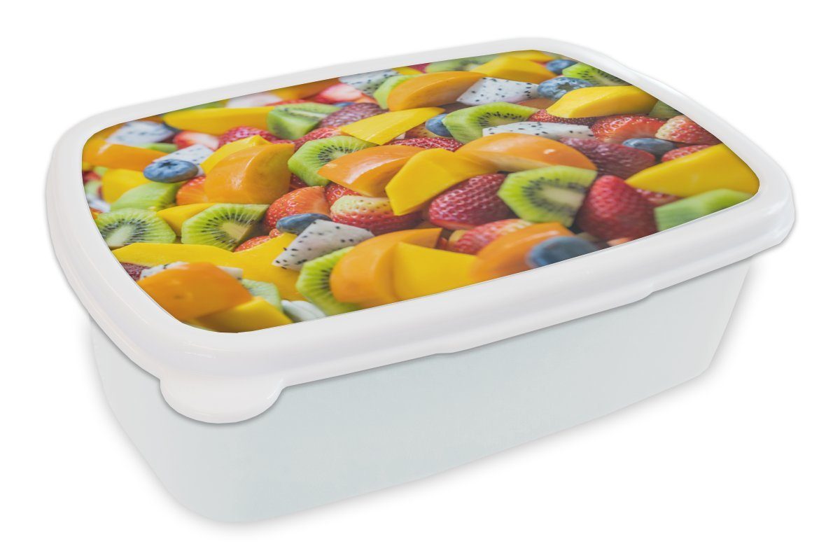 MuchoWow Lunchbox Obst - Salat - Farben, Kunststoff, (2-tlg), Brotbox für Kinder und Erwachsene, Brotdose, für Jungs und Mädchen weiß