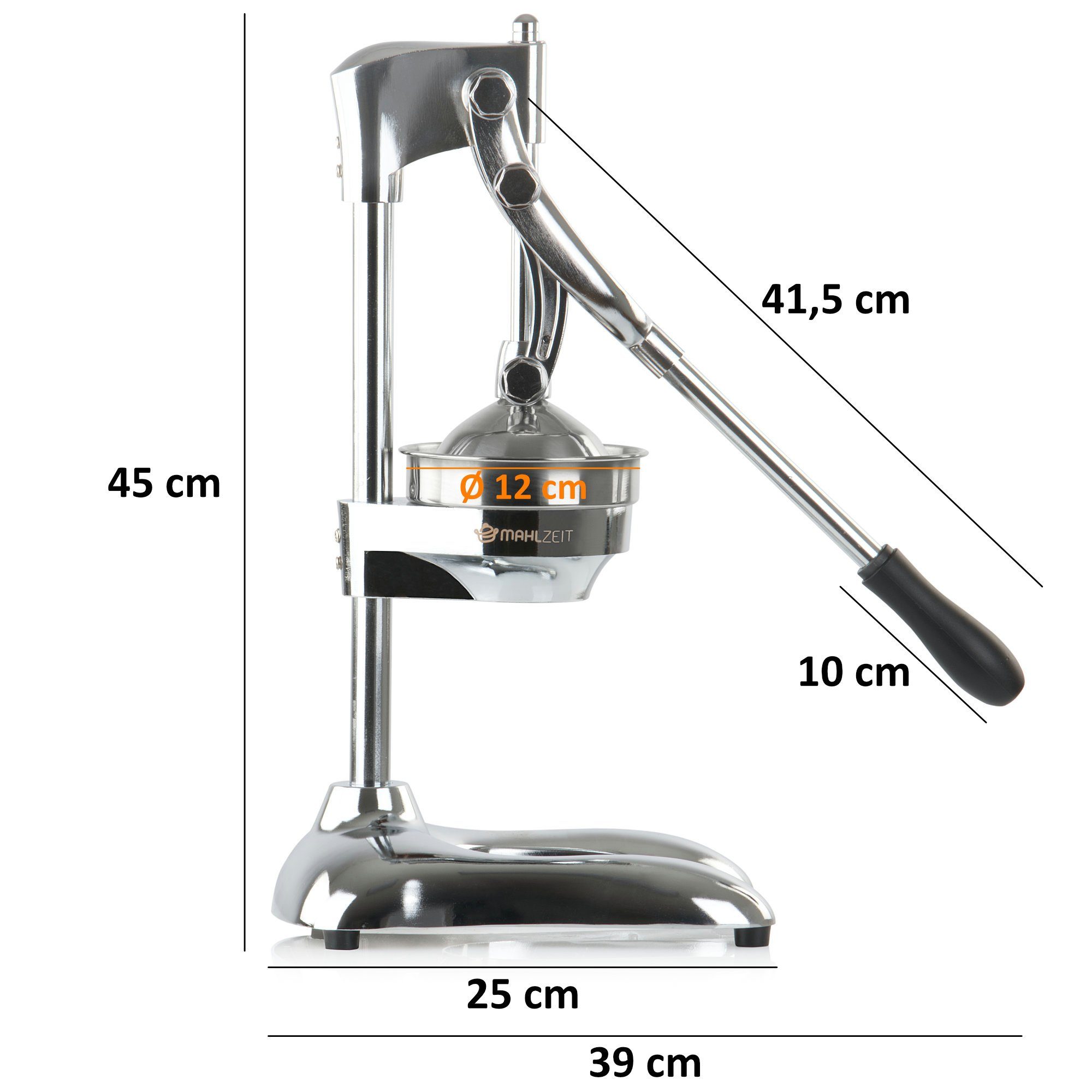 Mahlzeit Entsafter Edelstahl Saftpresse CORDOBA, silber, manueller Entsafter, für hartes Obst und Gemüse, sehr leise, leichte Reinigung