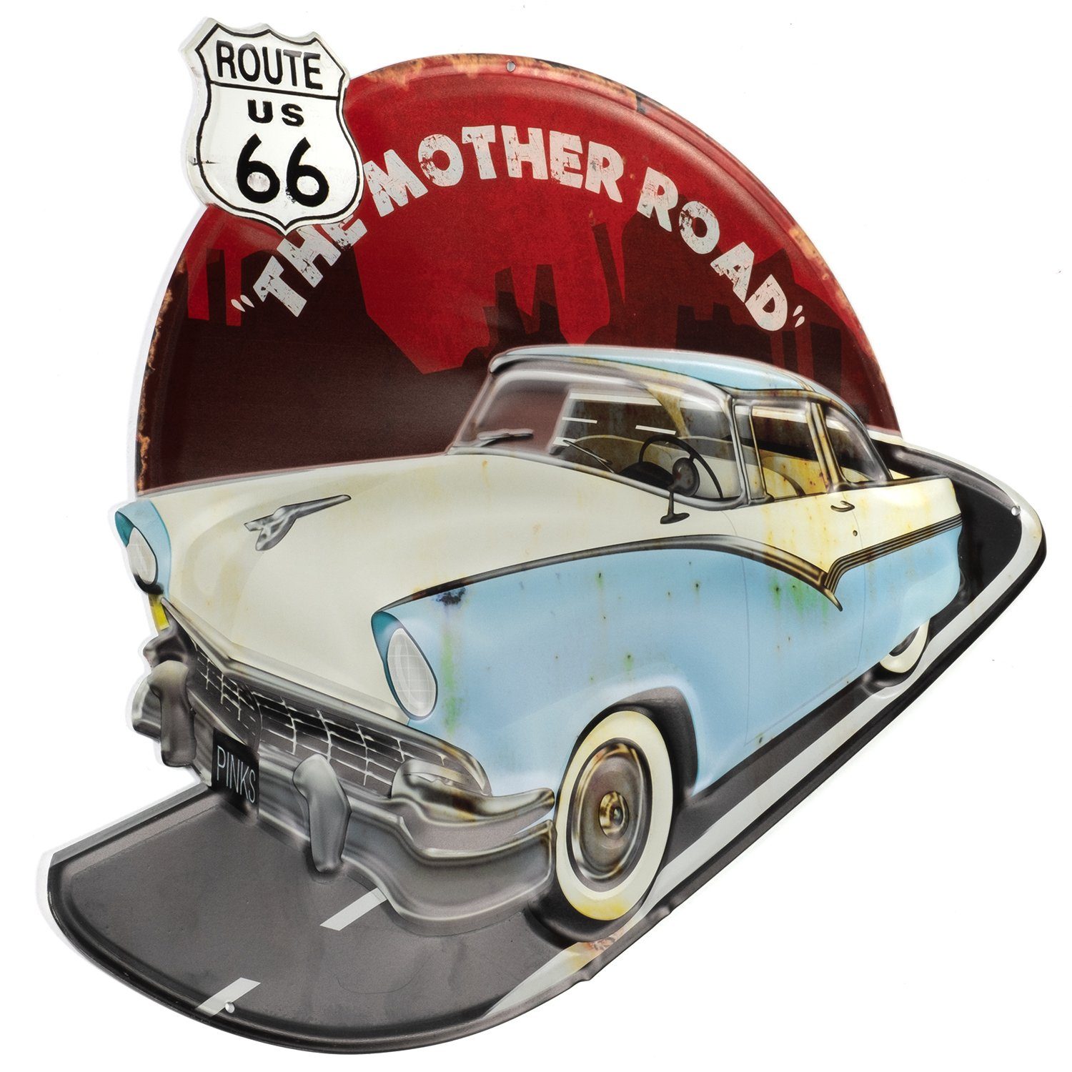 Metallschild Blechschild US Route 66 Cadillac