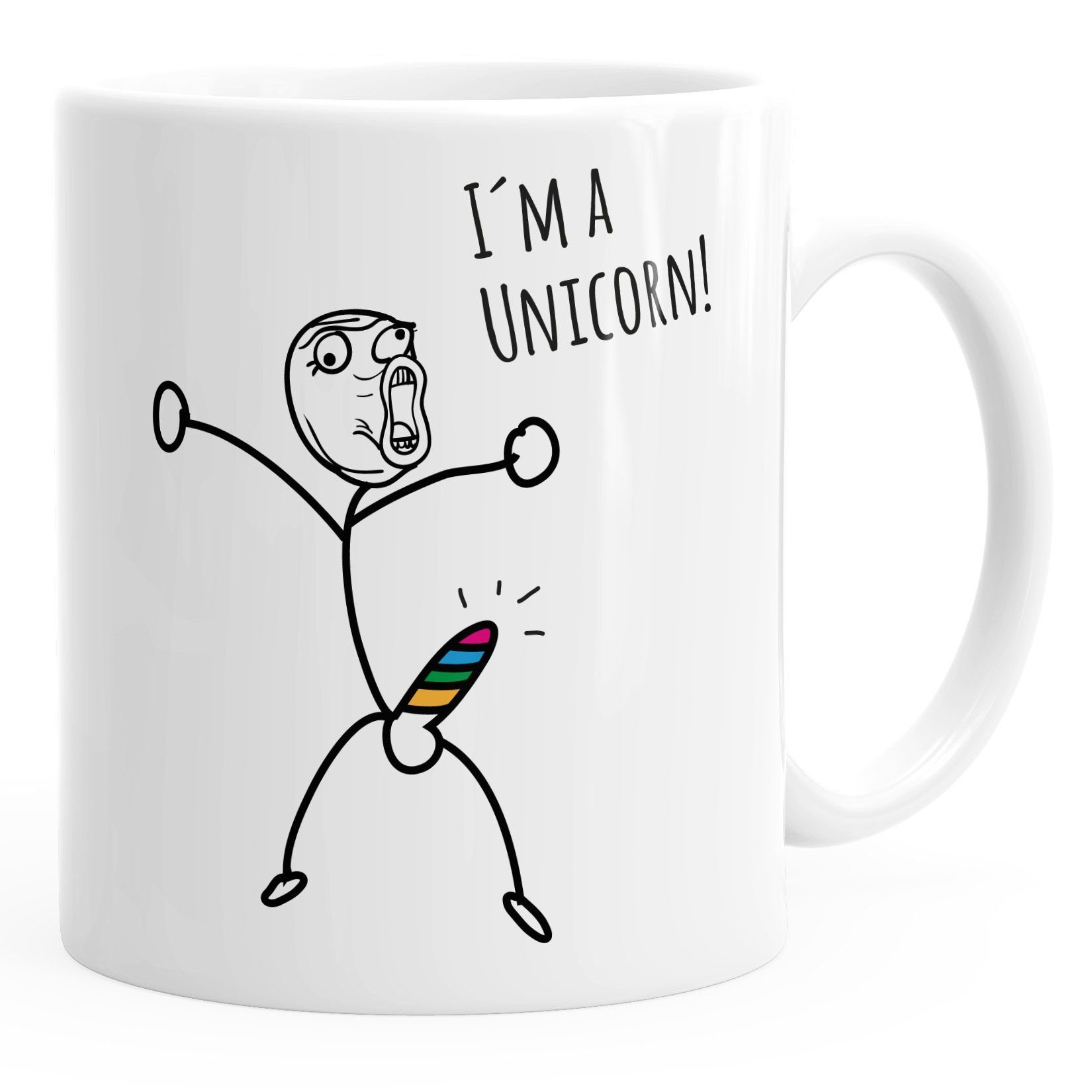 MoonWorks Tasse Kaffee-Tasse mit Spruch I`'m a unicorn Motiv lustiges Strichmännchen Penis Einhorn Parodie Ironie Bürotasse Kaffeebecher MoonWorks®, Keramik