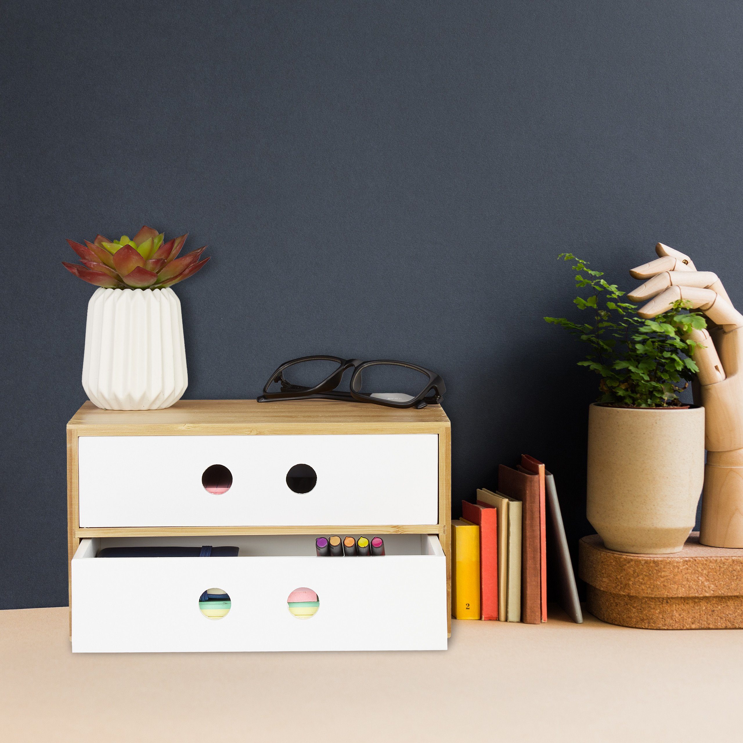 relaxdays Schreibtischaufsatz Schreibtisch Organizer 2 Schubladen, weiß günstig online kaufen