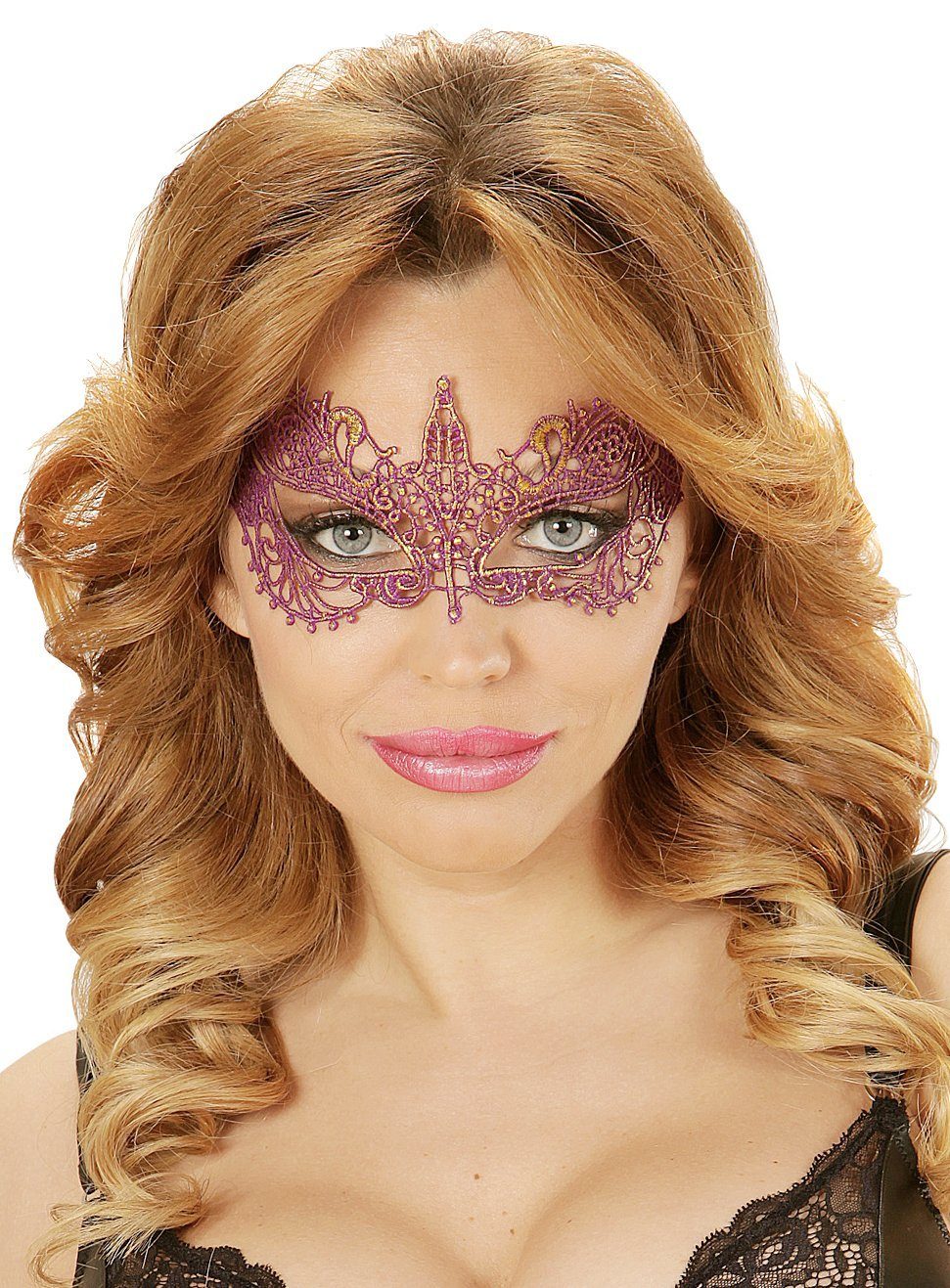 Widdmann Verkleidungsmaske Spitzenmaske lila, Venezianische Augenmaske aus Stoff
