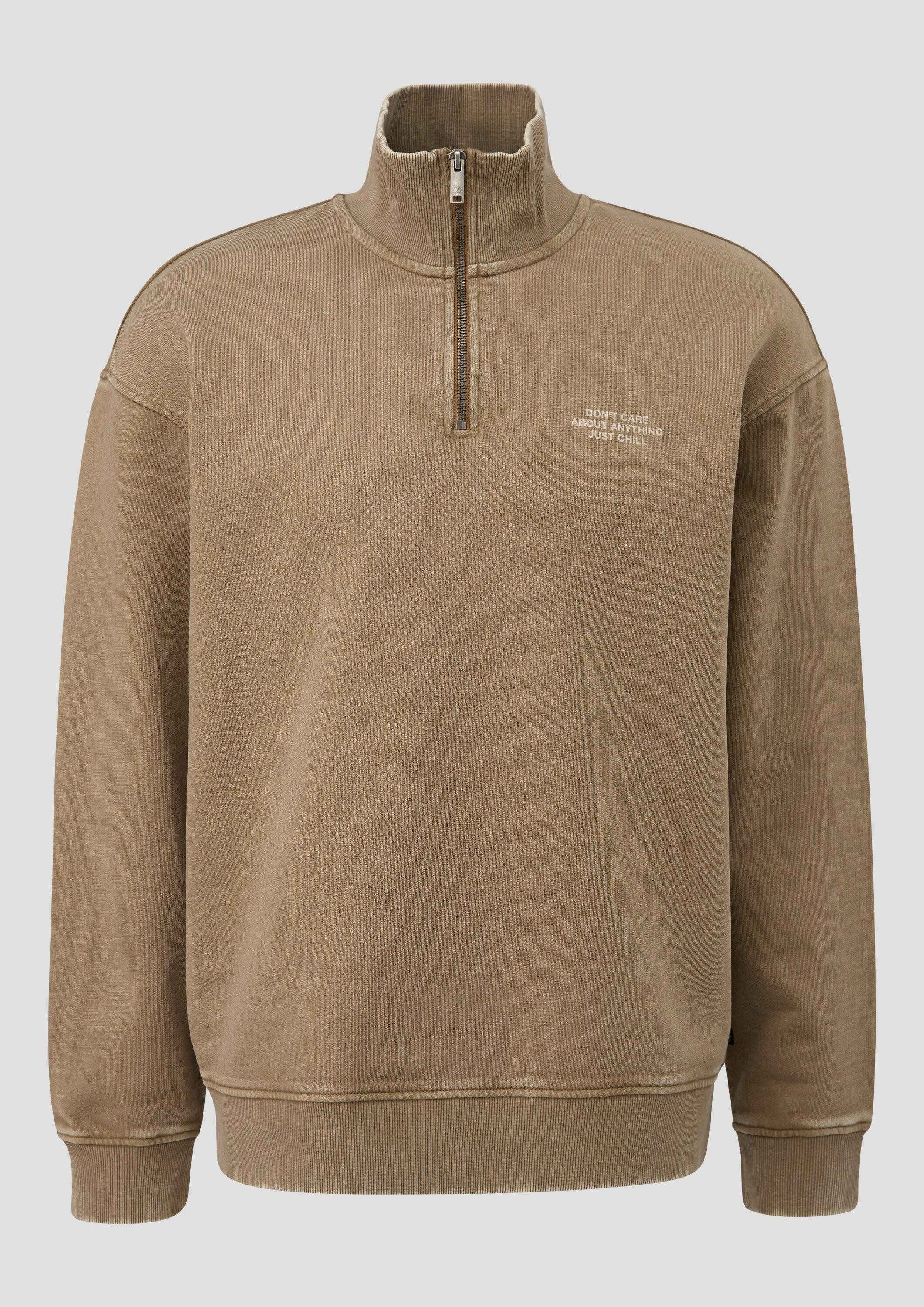 QS Sweatjacke Sweatshirt Gewaschener Sweat-Troyer mit Brustprint