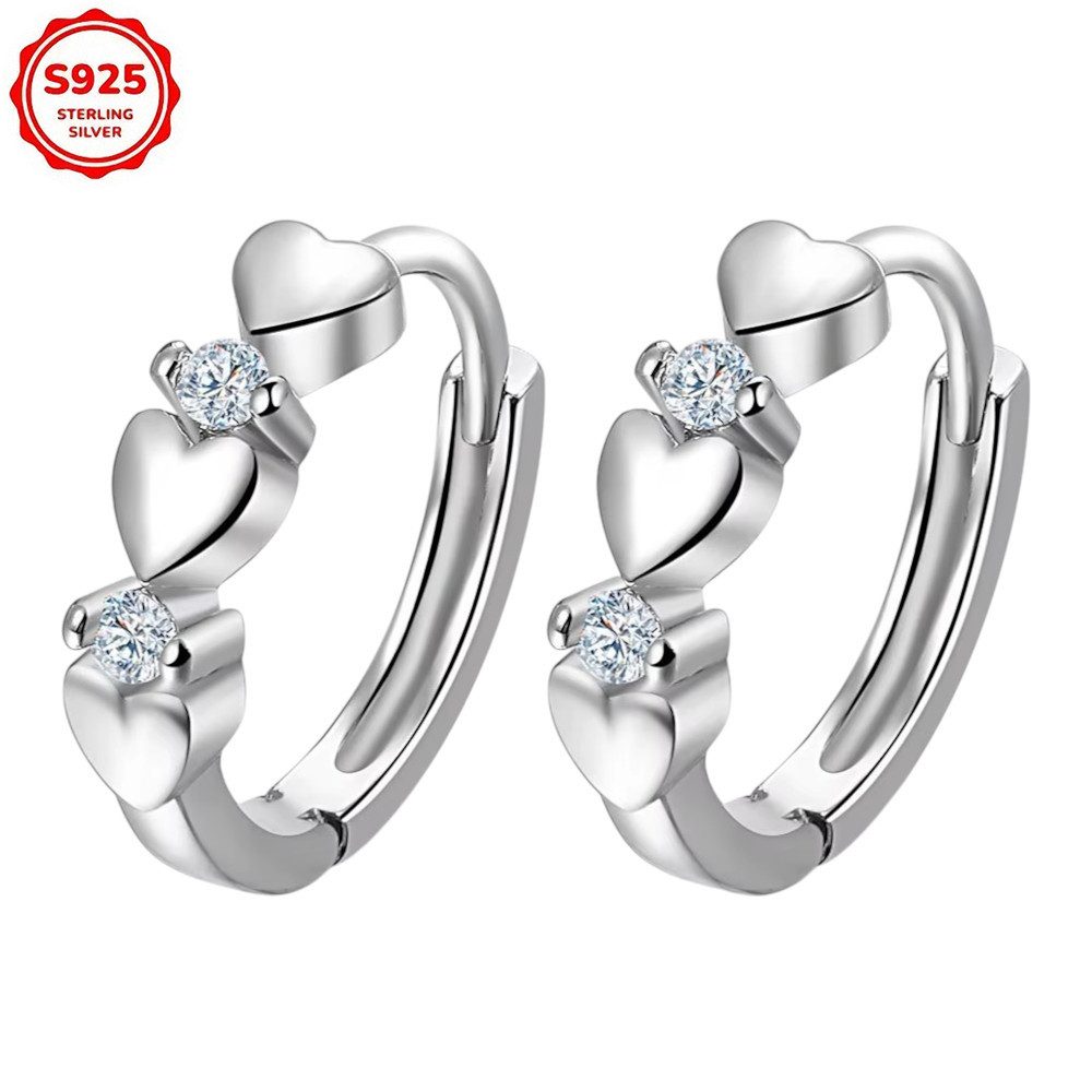 Paar Creolen Damen Ohrringe 925 Sterling Silber Creolen Herz Zirkonia