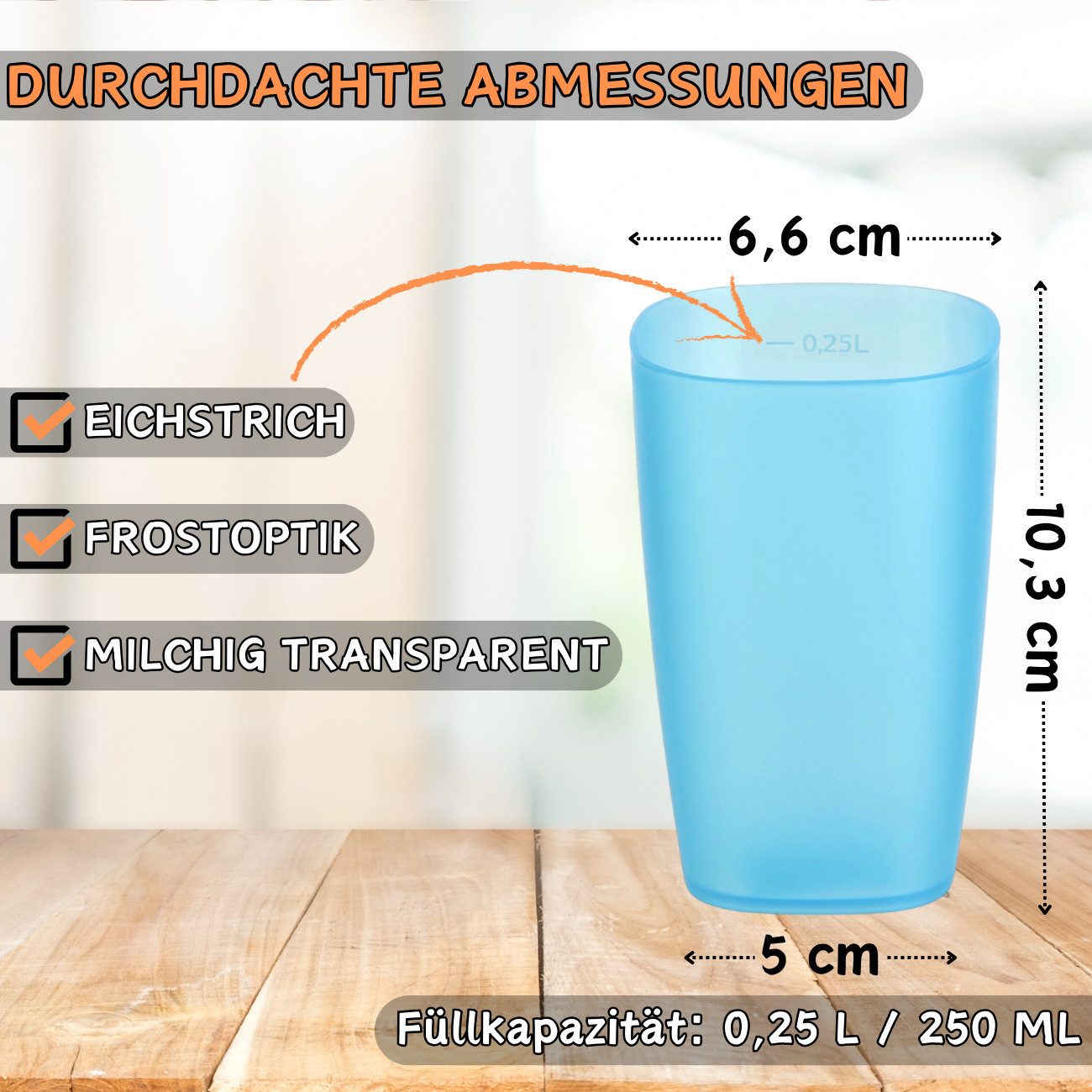 Engelland Becher Plastikbecher, Trinkbecher, 250 ml, 25-tlg., Kunststoff, BPA-frei, bruchfest, Frostoptik, stapelbar, wiederverwendbar, Mehrweg
