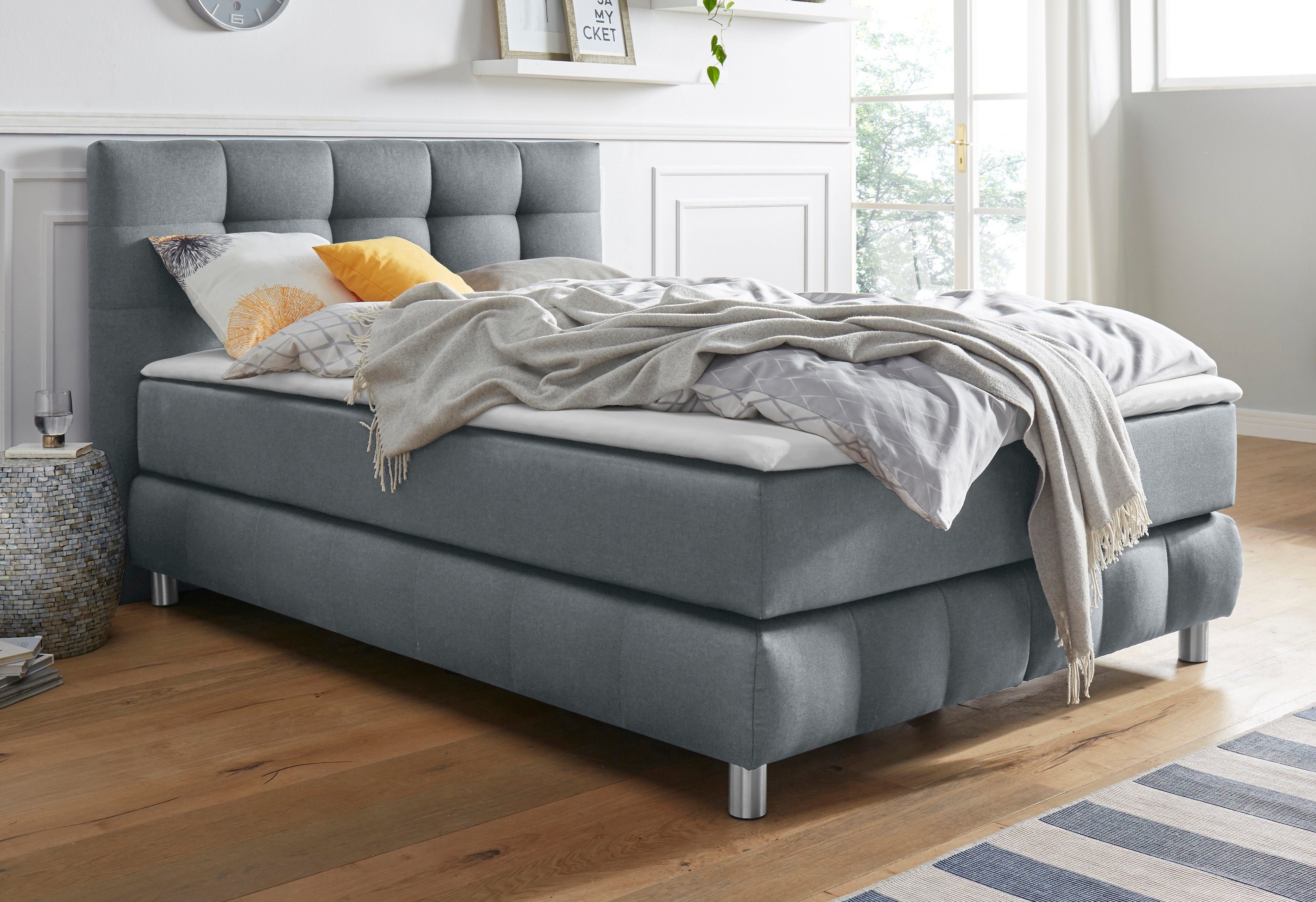 Salo 6 Boxspringbett Härtegrade andas Struktur, in 4 Samtoptik Überlänge 220cm, XXL, oder in Breiten