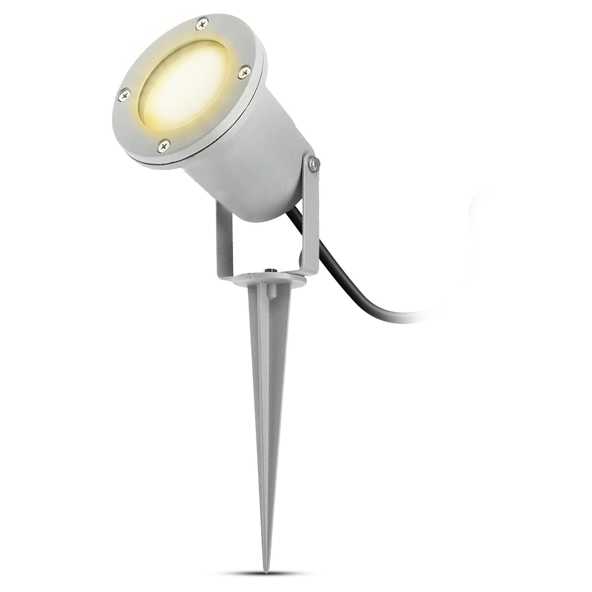 SSC-LUXon LED Gartenstrahler Gartenstrahler KARI mit Erdspiess grau & Kabel incl. 3W GU10 LED, Warmweiß bis Tageslicht
