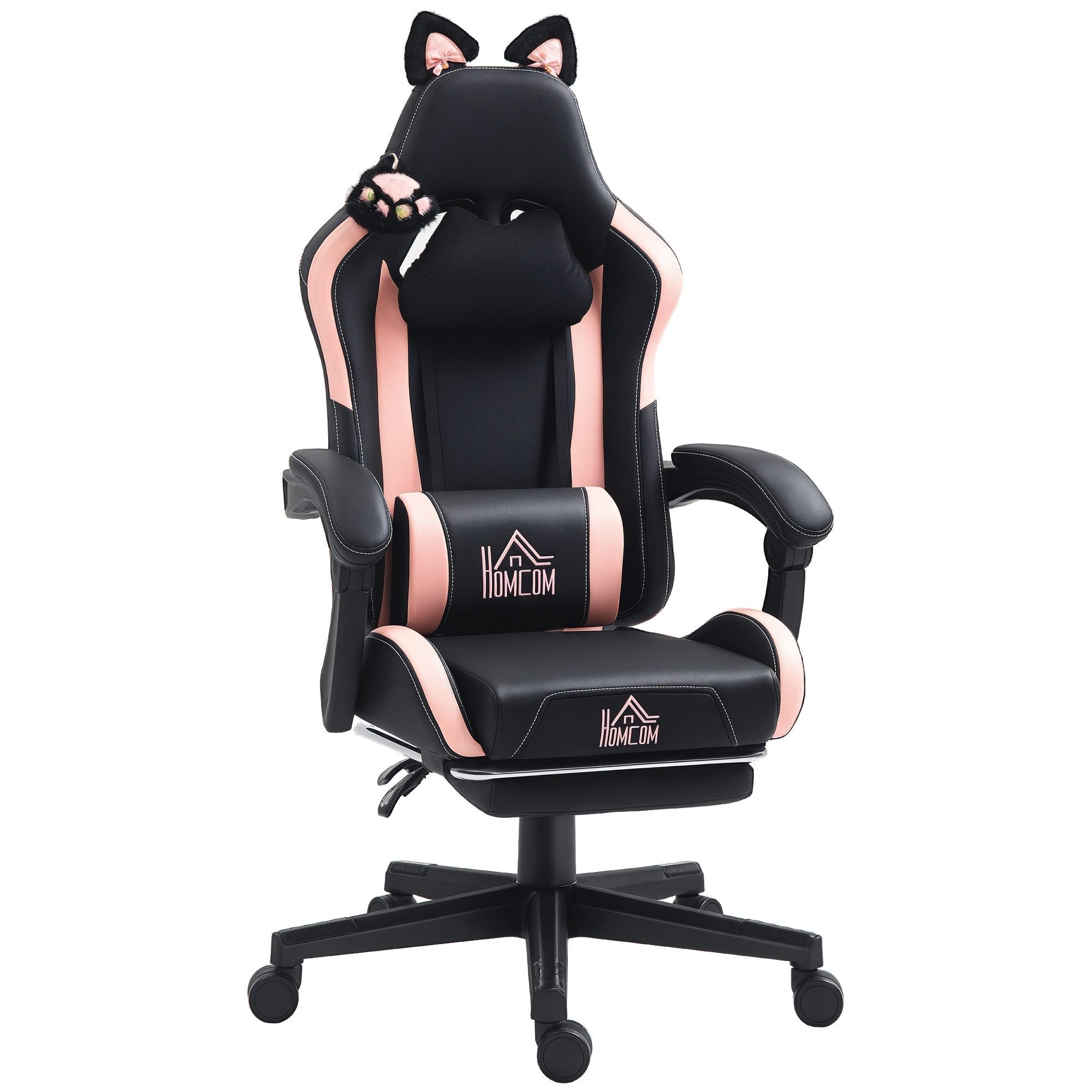 MC Star Gaming-Stuhl Gaming-Sessel mit Katzenohren, neigbare Lehne, ausziehbare Fußstütze (bis 120 kg, Rosa/Schwarz mit Katzenohren, neigbare Lehne, ausziehbare Fußstütze, bis 120 kg, Rosa/Schwarz)