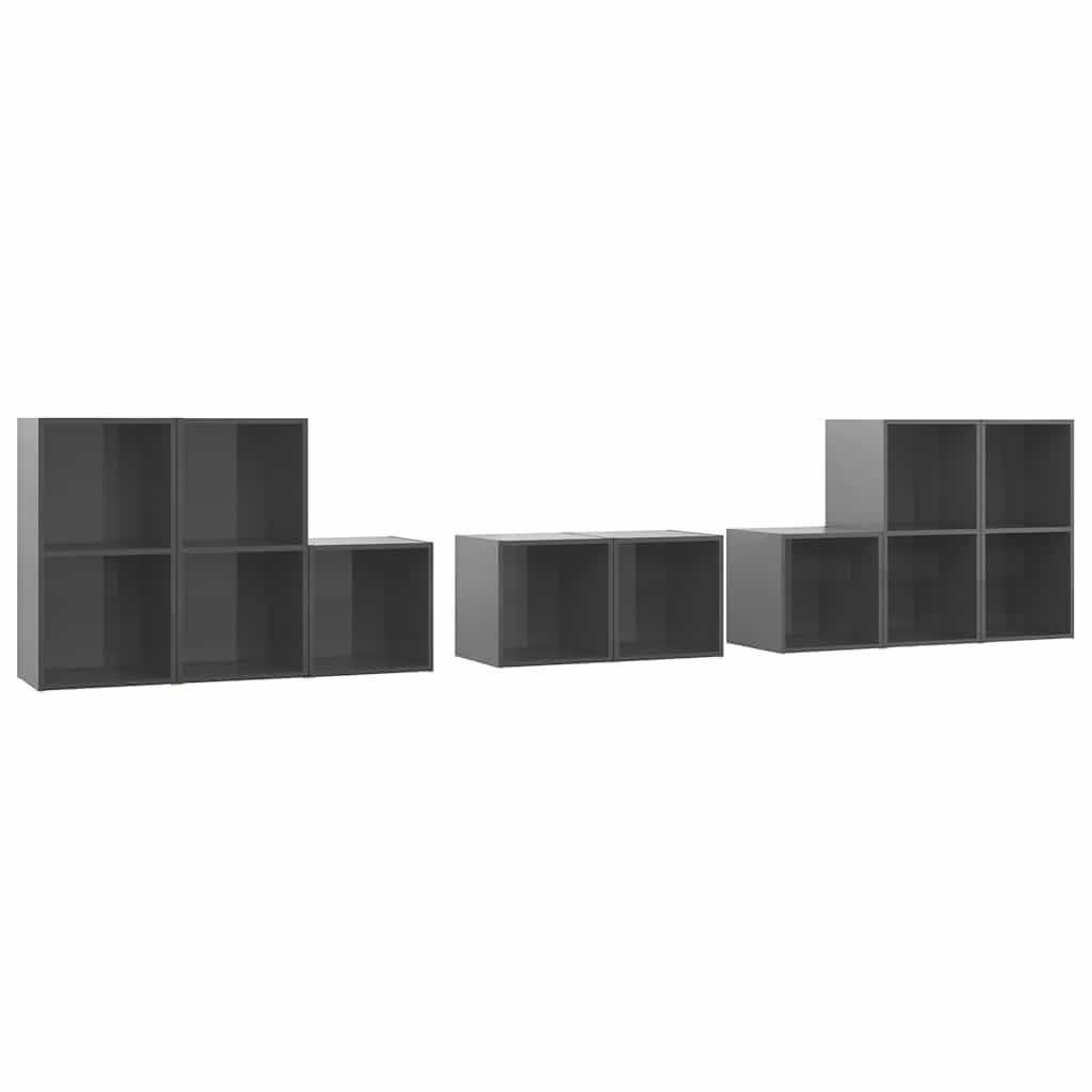 vidaXL TV-Schrank 8-tlg. TV-Schrank-Set Hochglanz-Grau Holzwerkstoff (1-St)