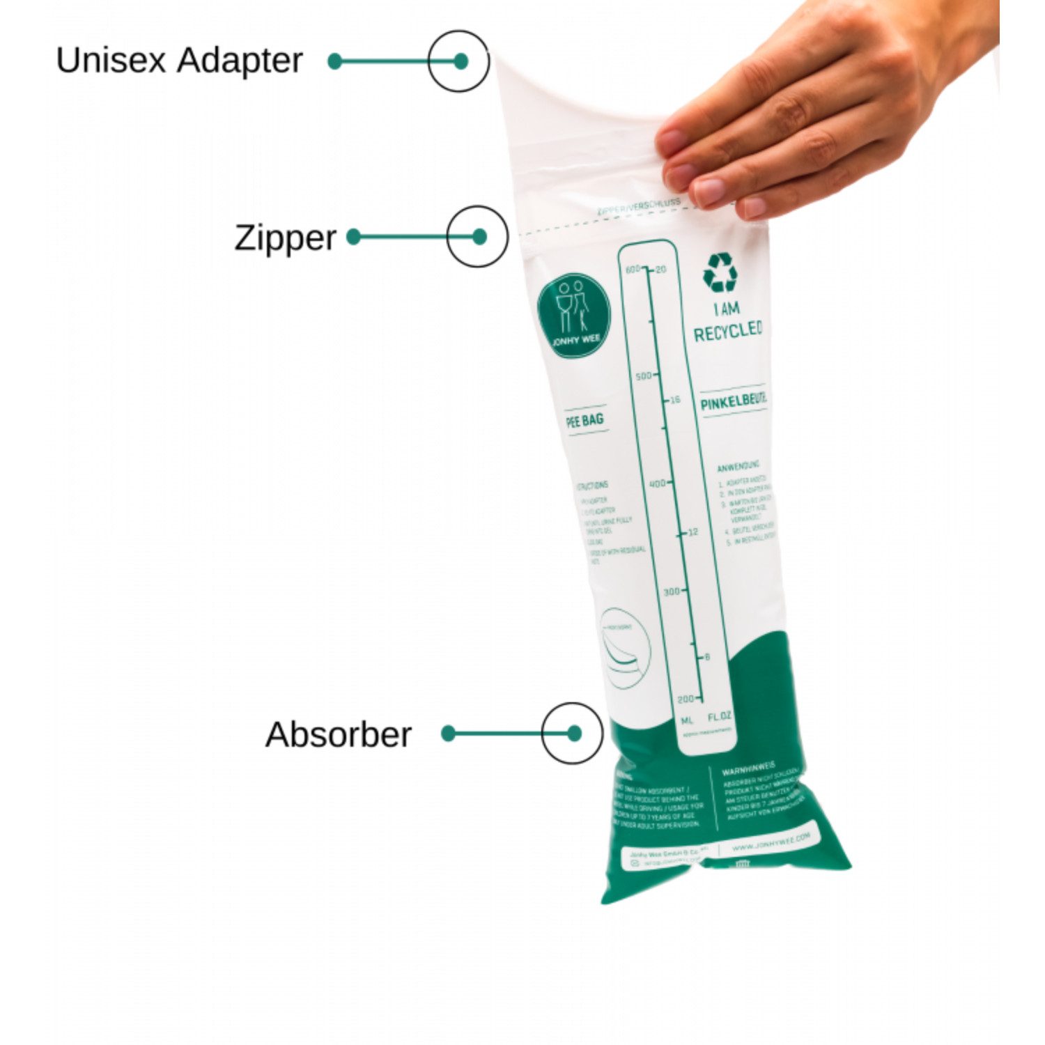 Jonhy Wee Urinbeutel Jonhy Wee 3x unisex Urinbeutel, 600 ml