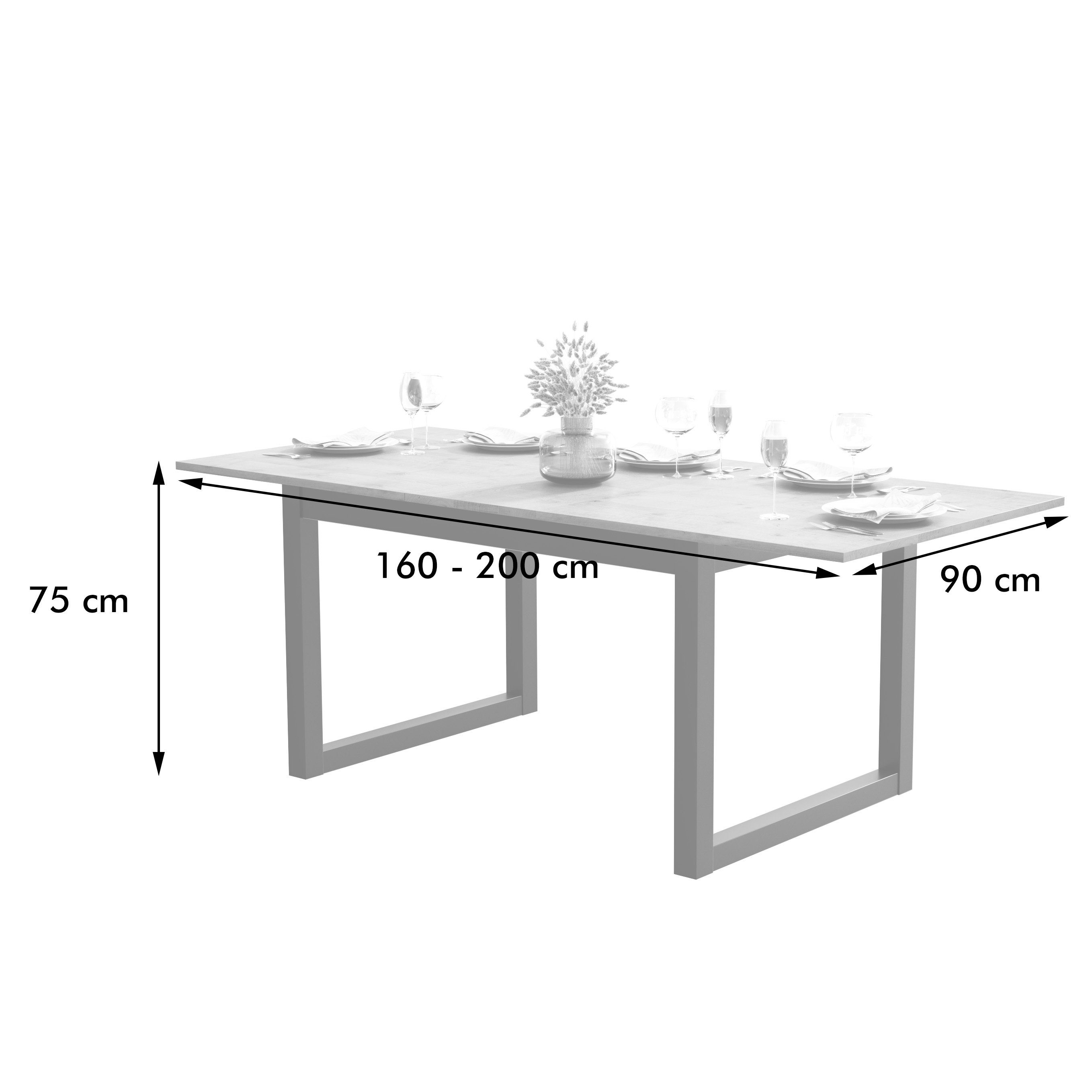 Tischplatte 160-200 Eiche Anthrazit Modern Newroom Sonoma inkl. cm Esstisch, ausziehbar