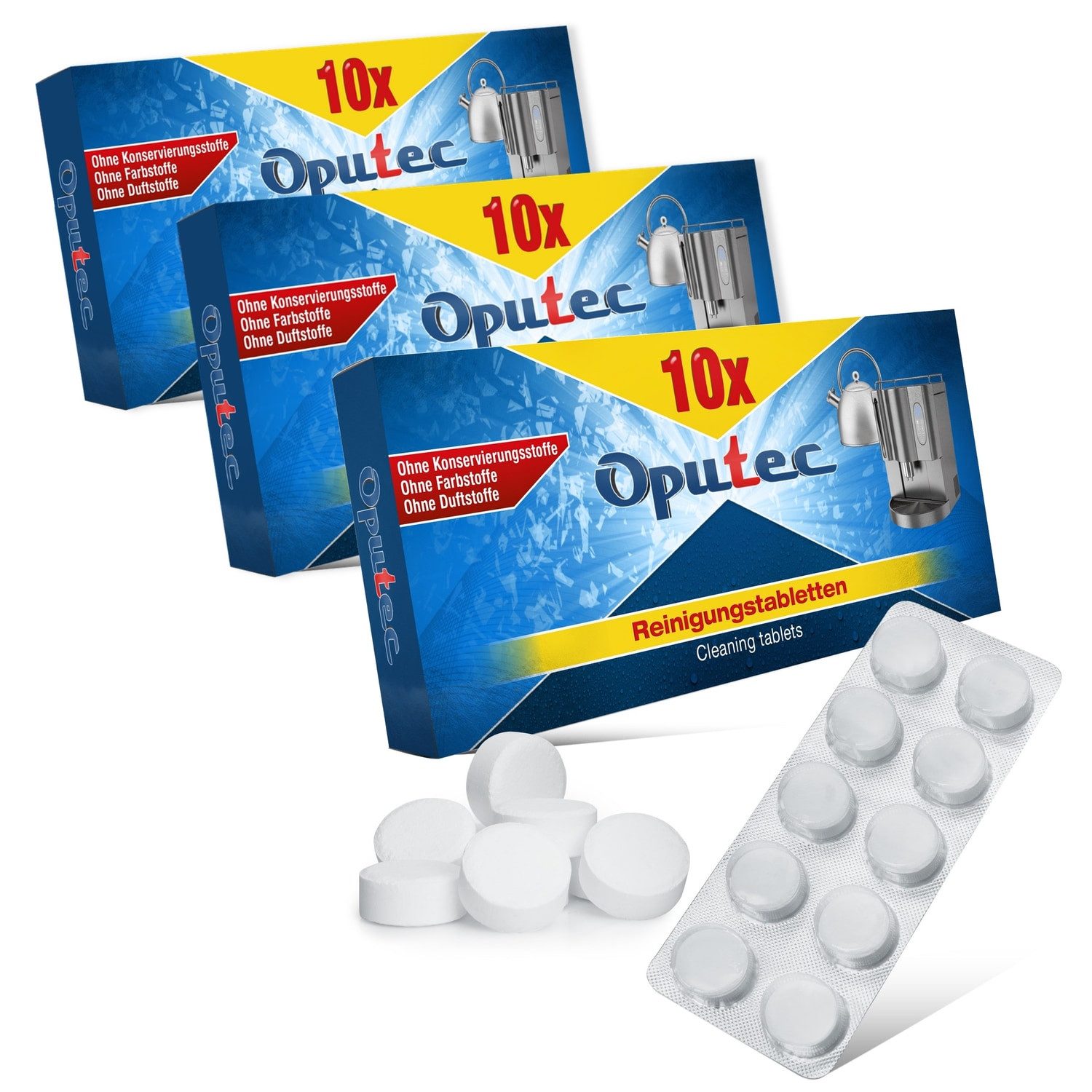 Oputec 30 Stück Reinigungstabletten für Kaffeevollautomaten Kaffeemaschinen Kaffeefettlöser (Sparset, [- Made in Germany)