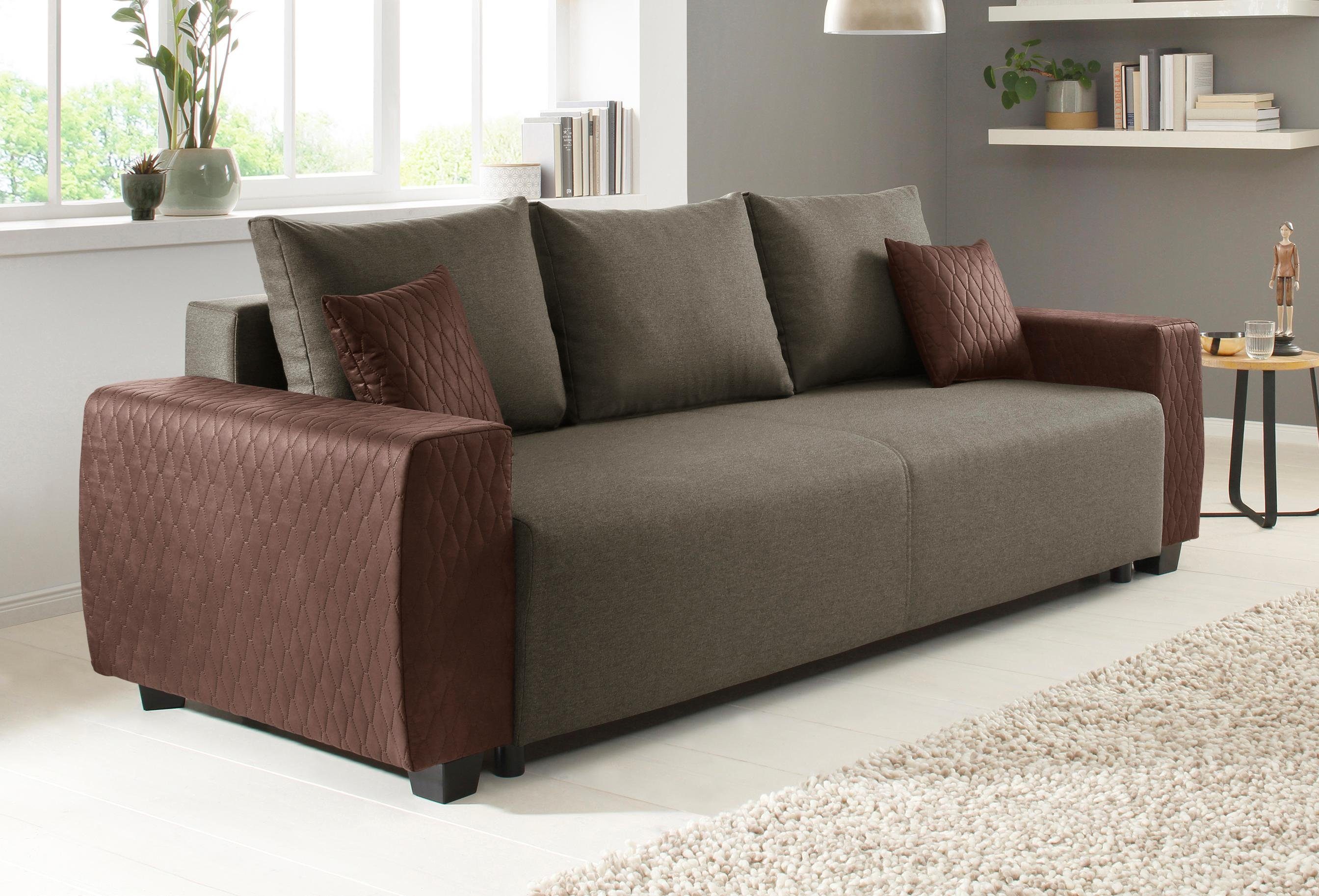 OTTO home Schlafsofa Bella, B: 241 cm, Liegefl. 142x194 cm, Schlaffunktion, Bettkasten & 2 Zierkissen, Federkern