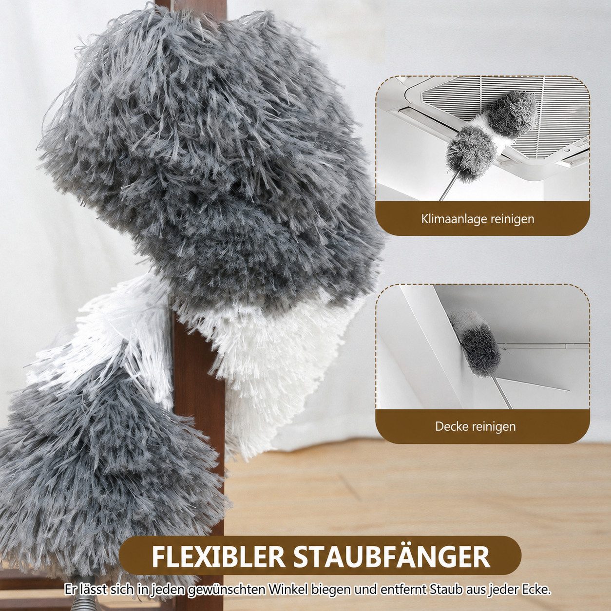BlingBin Staubwedel Teleskop Waschbar Mikrofaser Duster Verbiegbare Staubfänger (Teleskop Staubwedel, 6-St., mit Teleskopstange 280 cm), Waschbar, elektrostatisch, flexibel biegbar, für Decken und Jalousien