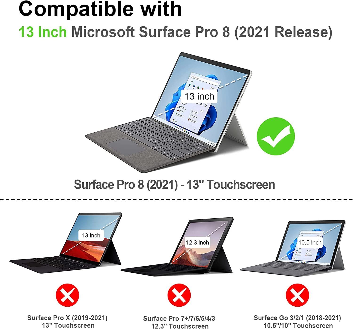 Fintie Tablet-Hülle Hülle für Microsoft Surface Pro 8 13 Zoll (2021), Multi-Sichtwinkel Kunstleder Tasche Schutzhülle, Type Cover Kompatibel