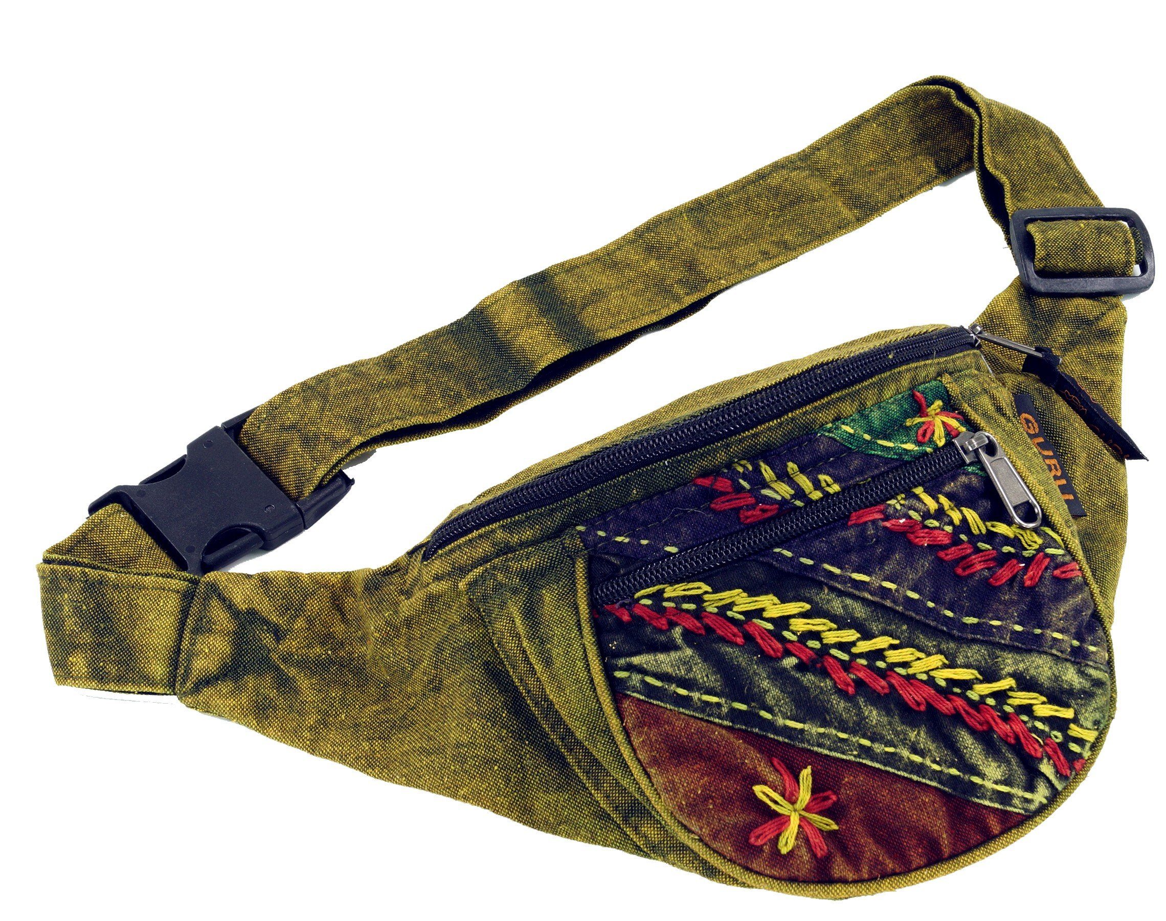 Guru-Shop Gürteltasche Bestickte Ethno Sidebag, Nepal Gürteltasche -.. lemon