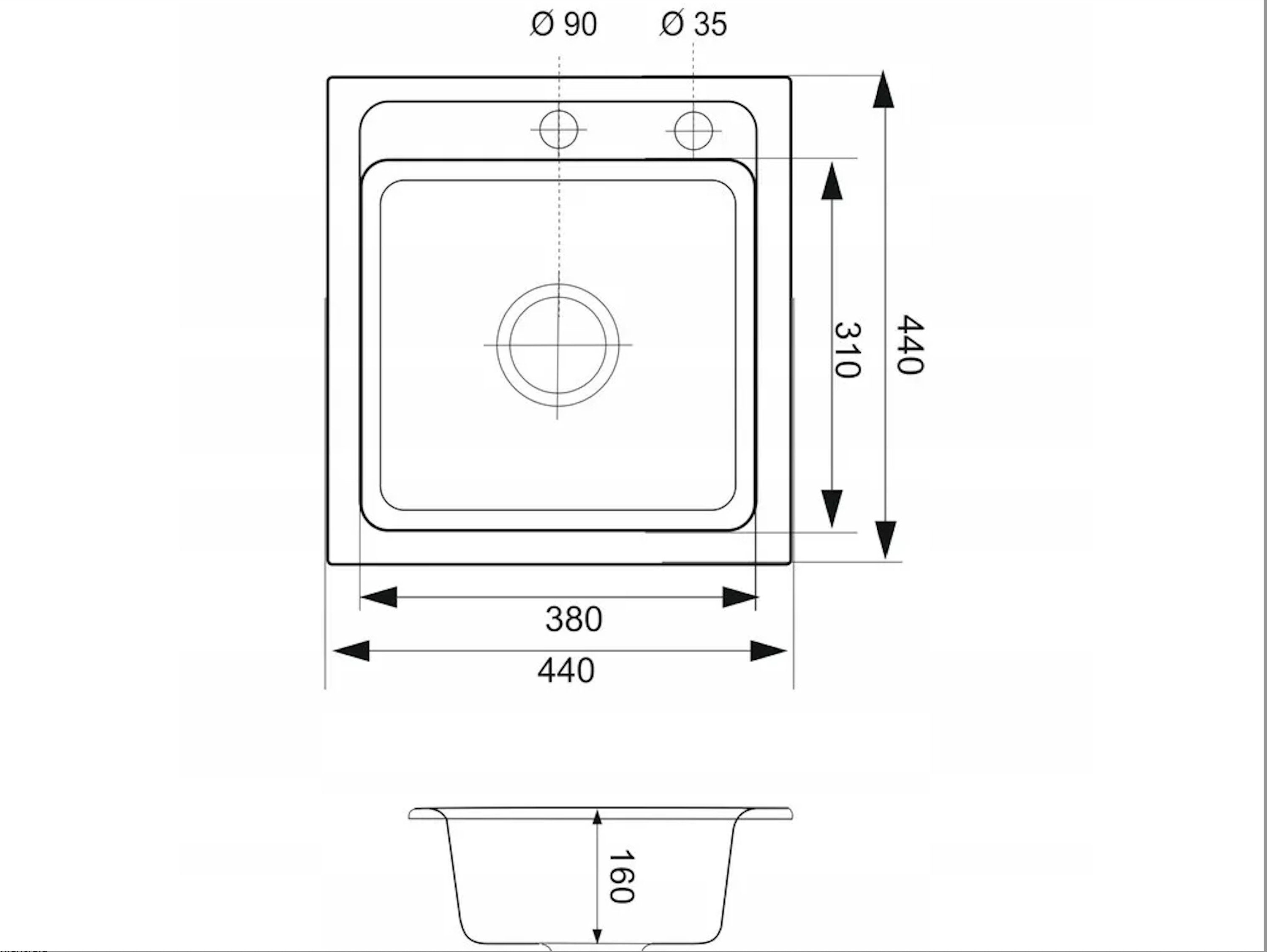 Homeline Granitspüle Granitspüle Spüle Küchenspüle mit Automatsiche Siphon Einbauspüle, Eckig, 44/44 cm, Granitspüle, (2 St., Mit Zubehör)