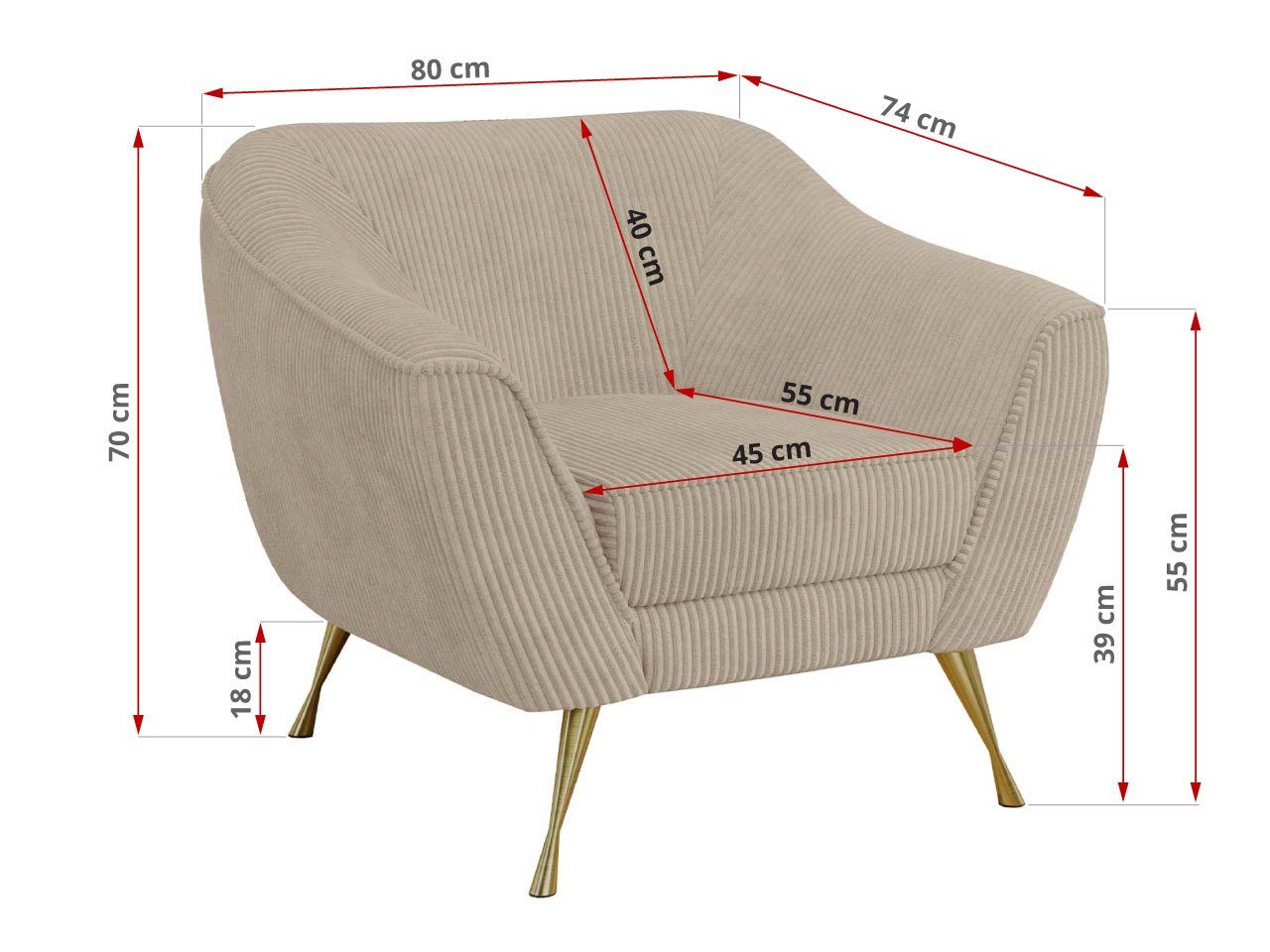 MKS MÖBEL Sofa LINO 01, breite Beige Metallbeine Armlehnen, Federsitz