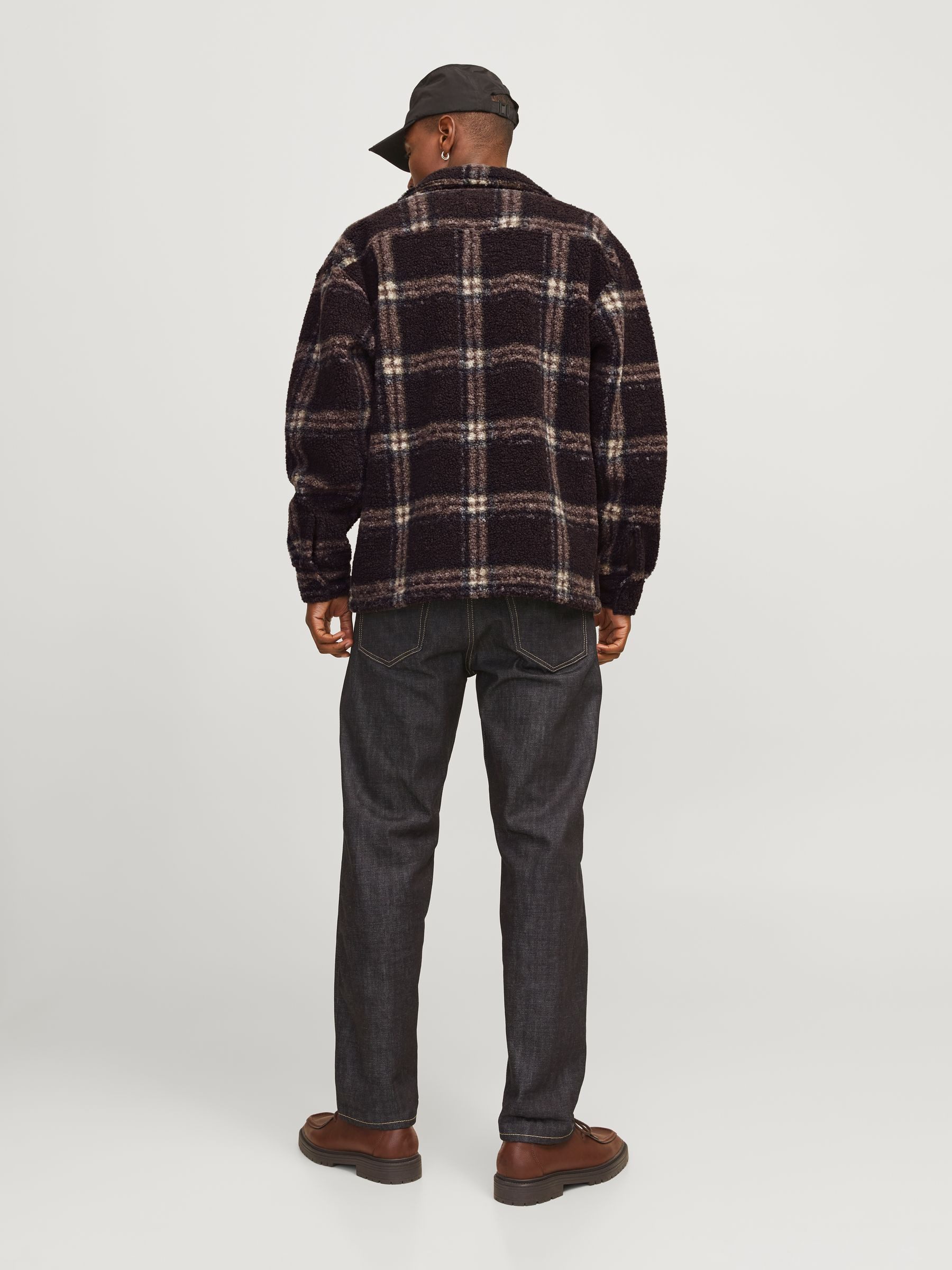 Jack & Jones Blouson Teddy Design mit Karomuster und Knopfverschluss JORNEWTON TEDDY OVERSHIRT LS LN