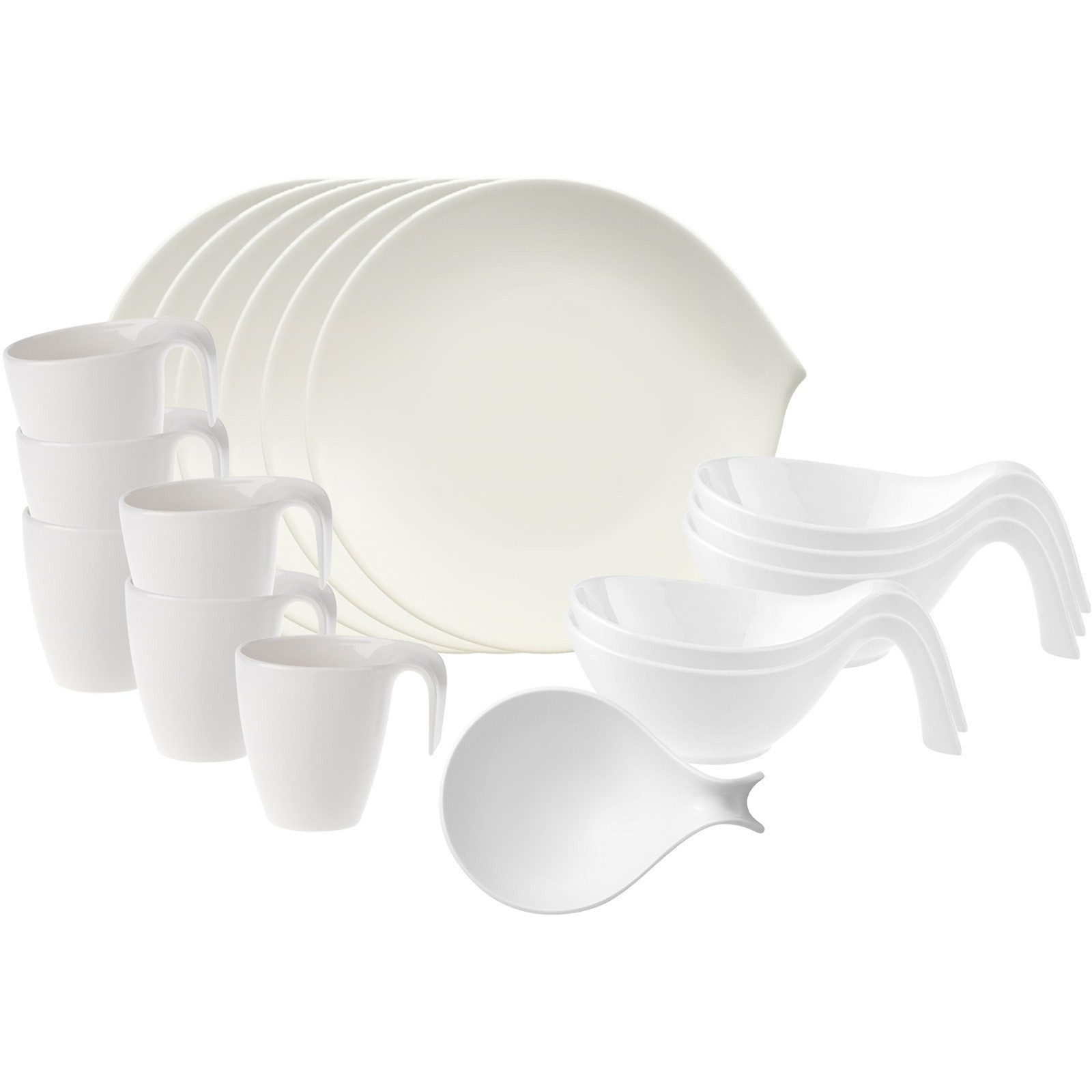 Villeroy & Boch Frühstücks-Geschirrset Flow Brunch-Set 18er Set (18-tlg), 6 Personen, Porzellan