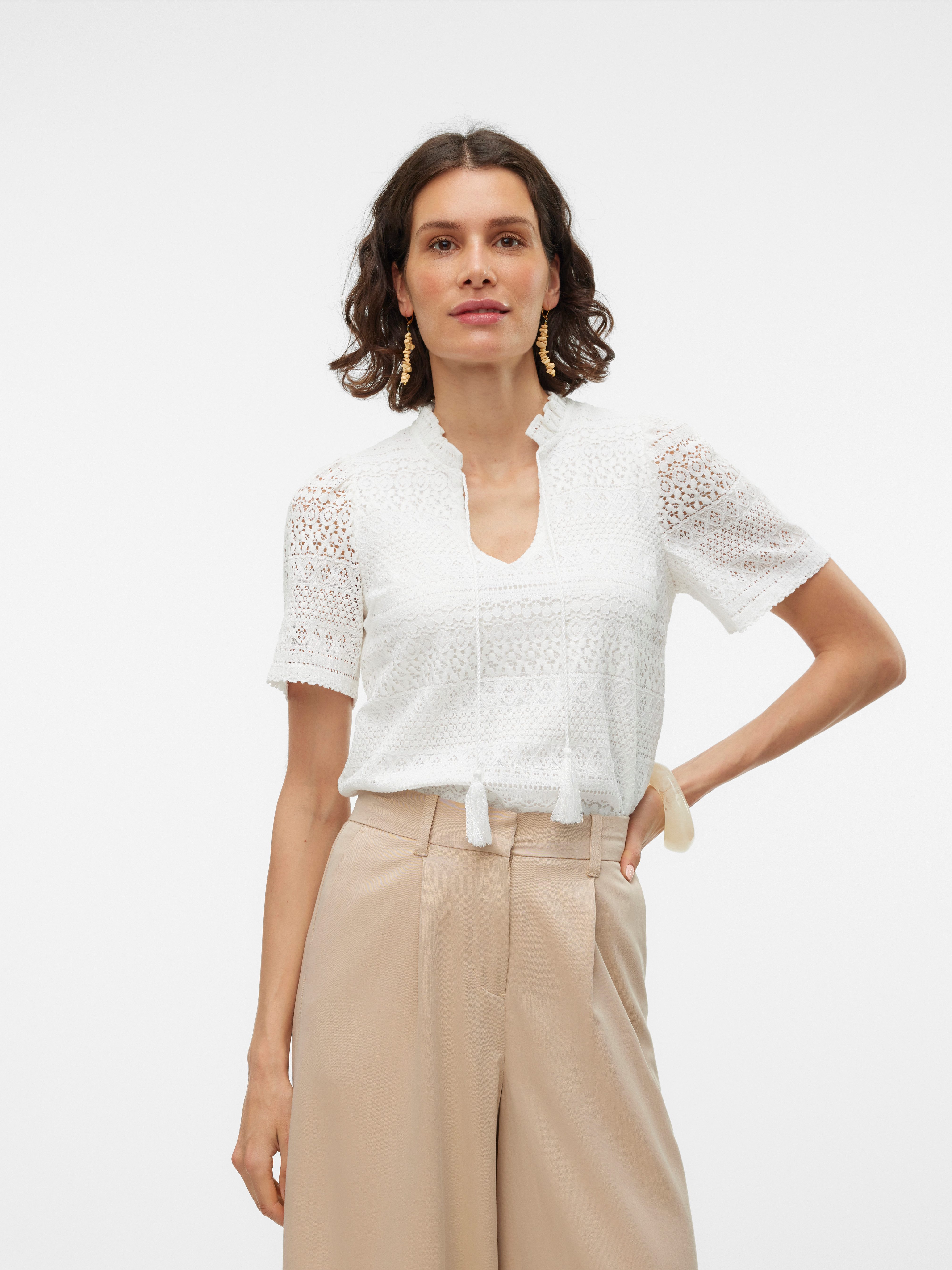 Vero Moda Spitzenshirt VMHONEY LACE S/S TASSEL TOP WVN GA günstig online kaufen