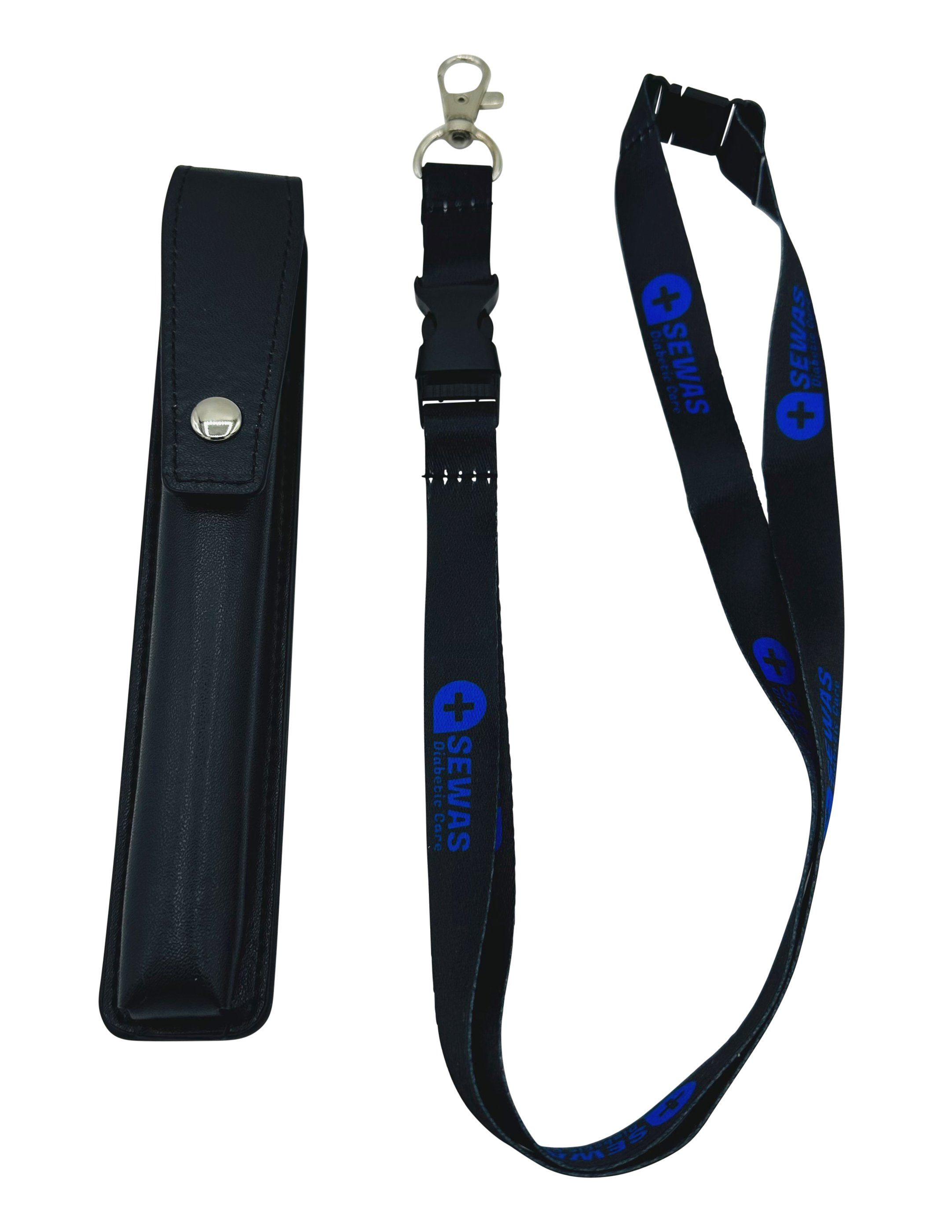 SEWAS Diabetic Care Aufbewahrungstasche Tasche für Insulin Pen zum Umhängen / Gürteltasche Schwarz (2er Set mit Halsband), Mit Halsband mit Karabiner, Metallöse an der Tasche, Gürtelschlaufe