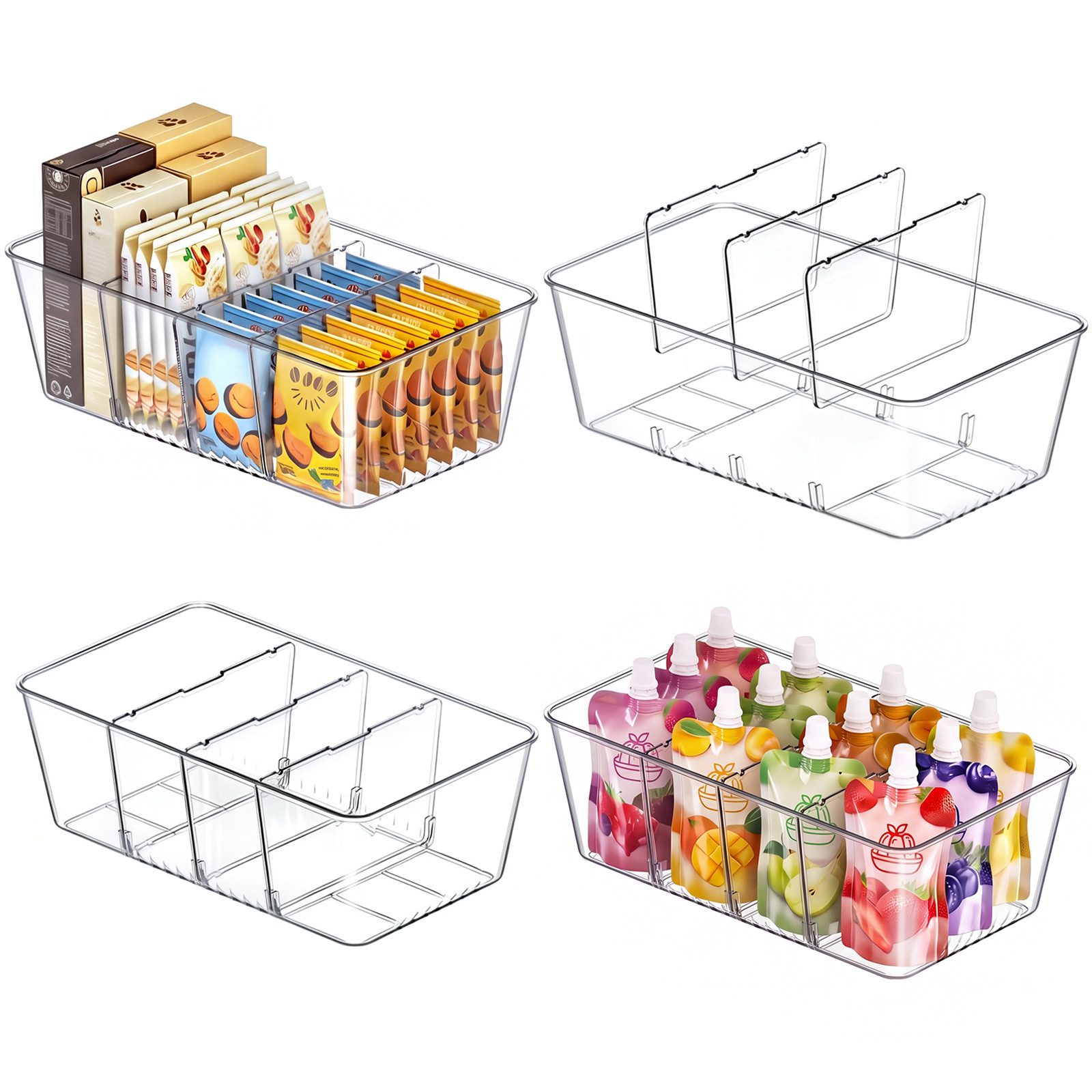 POPOLIC Aufbewahrungsbox 4er-Set stapelbarer Aufbewahrungsboxen mit Trennwänden (4 St)