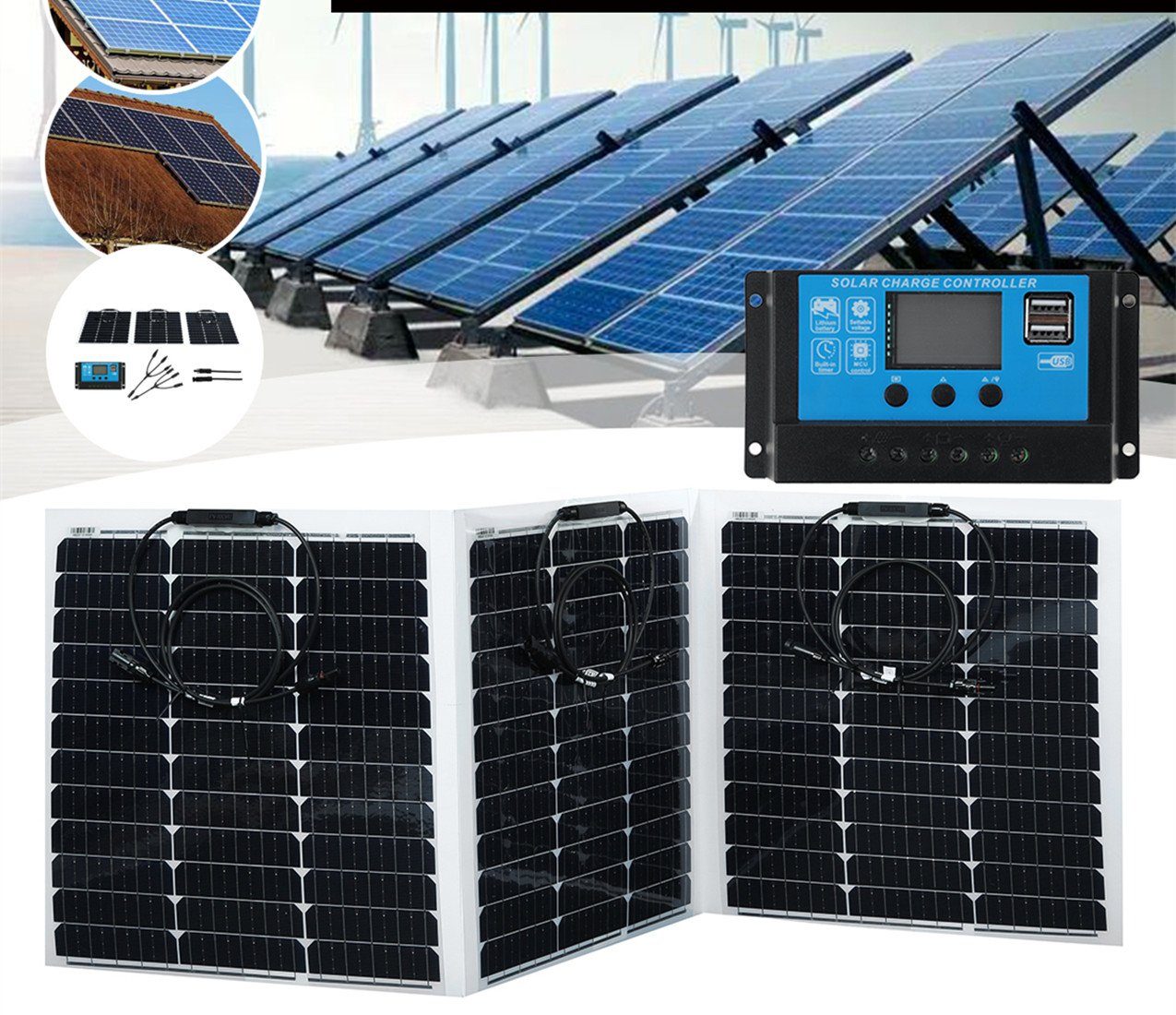 Insma Solaranlage, (1-St), Solarmodul Solarpanel Faltbar 200W 18,5V,  Monokristallin Solarzelle Power Bank Ladegerät 1620x540mm + Laderegler 12V  10A für Wohnmobil Camping RV Boot Yacht