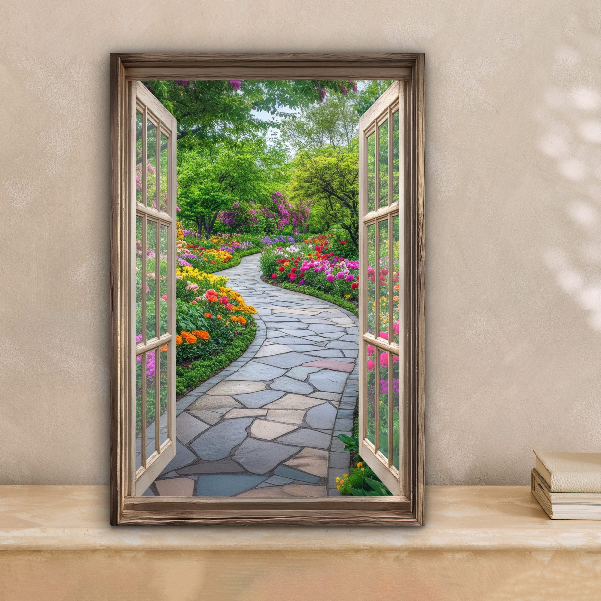 OneMillionCanvasses® Leinwandbild Aussicht - Blumen - Gartenweg - Natur - F günstig online kaufen