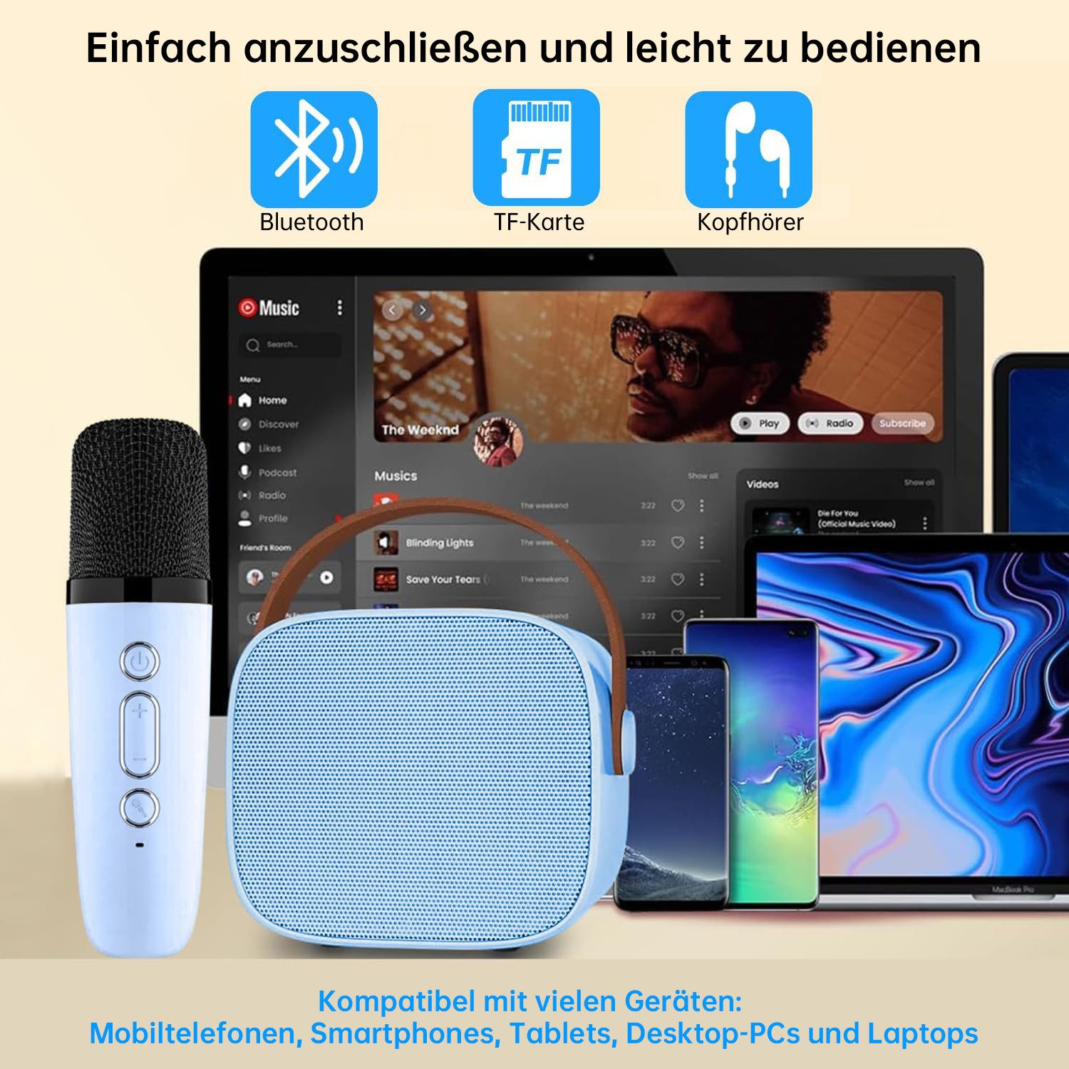 AKKEE Karaoke Maschine Kinder mit 2 Mikrofonen Bluetooth-Lautsprecher Karaoke-Maschine 1 (Bluetooth)