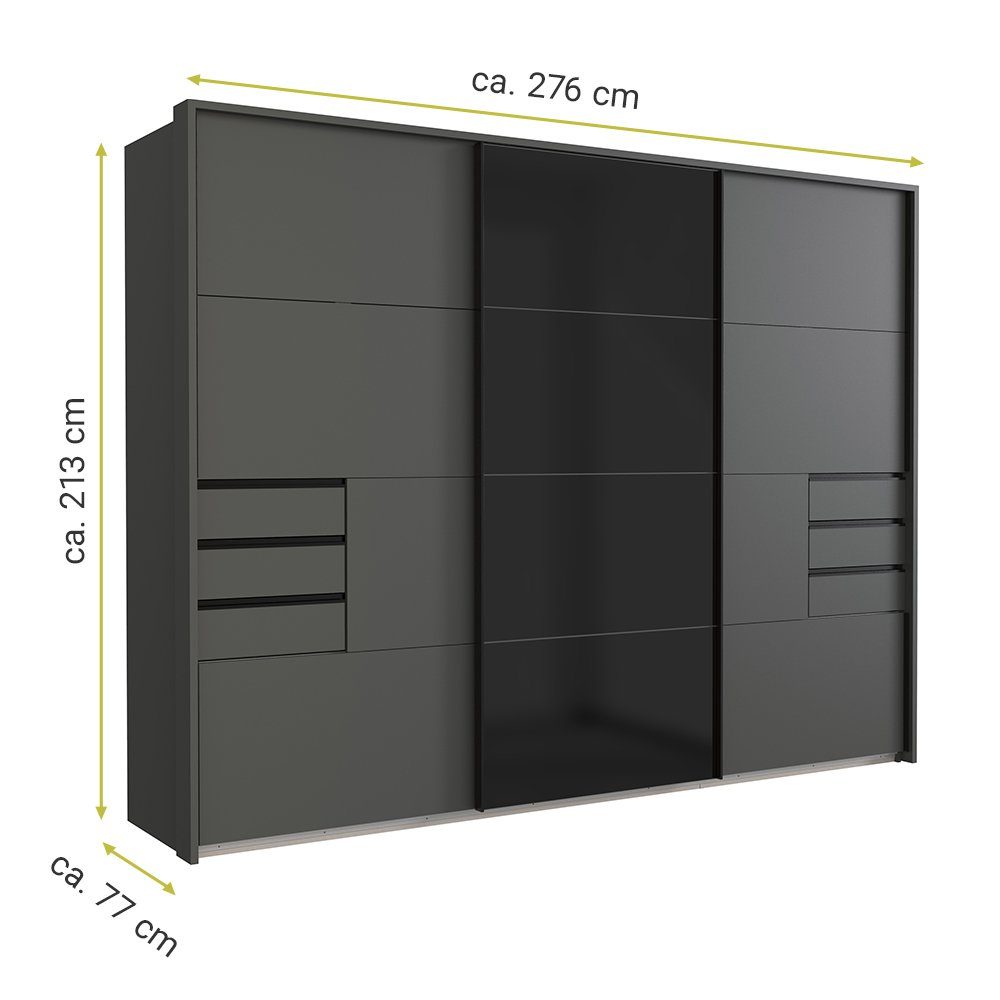 schwarz Schubkästen Glasfront und BRIXEN-43 6 Lomadox in graphit, in inkl. Schwebetürenschrank