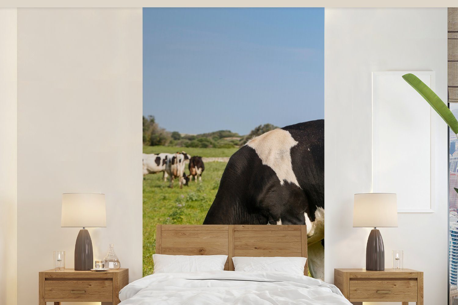 MuchoWow Fototapete Kuh - Gras - Tiere - Wald, Matt, bedruckt, (2 St), Vliestapete für Wohnzimmer Schlafzimmer Küche, Fototapete
