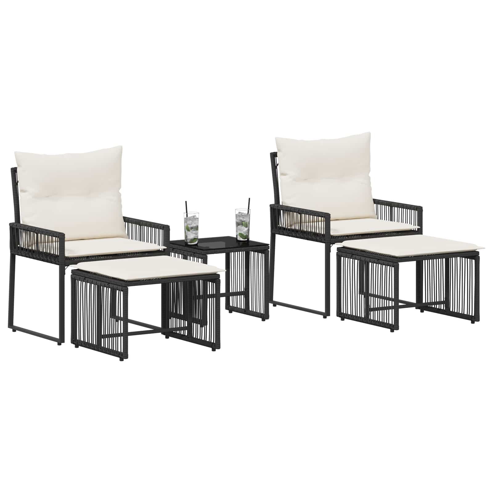 vidaXL Gartenlounge-Set Gartenmöbel Set 11 pcs Schwarz und Cremeweiß Poly-Rattan, (11-tlg)