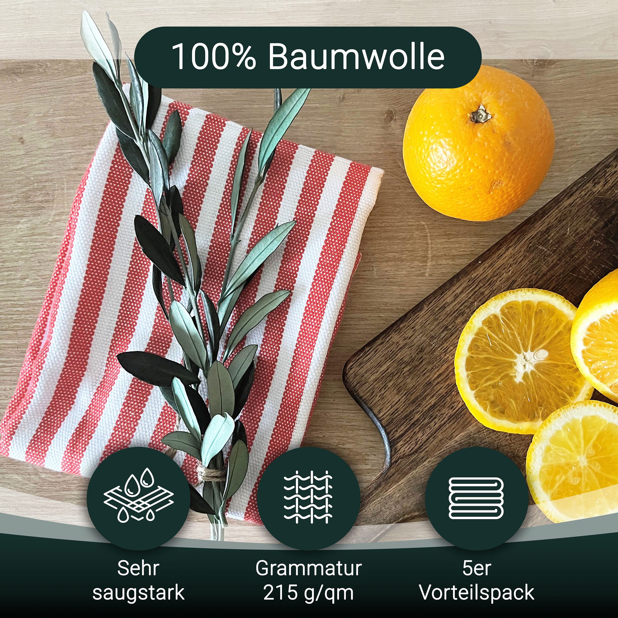ZOLLNER Geschirrtuch, (Spar-Set, 5-tlg), 50 x 70 cm, 100% Baumwolle, vom Hotelwäschespezialisten