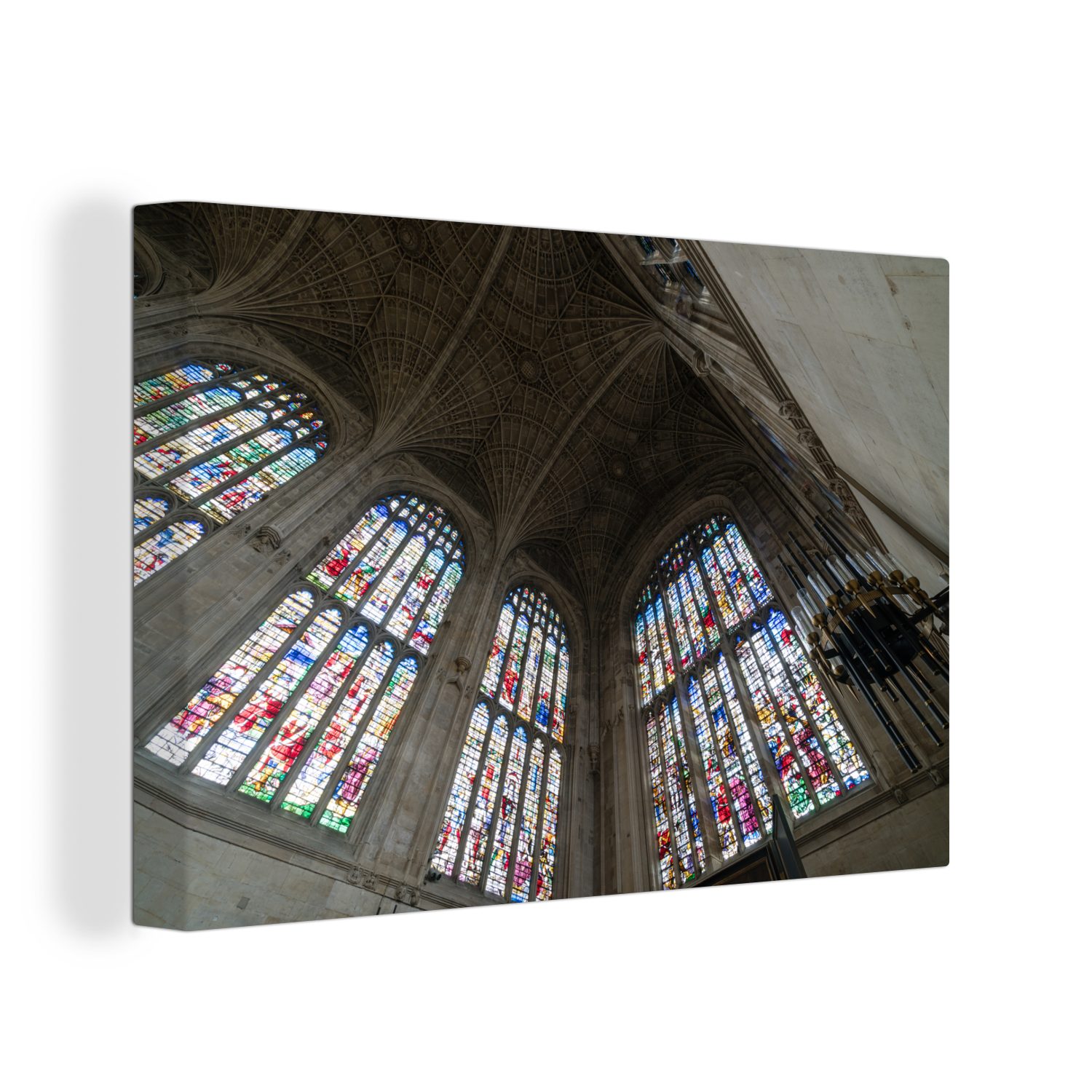 OneMillionCanvasses® Leinwandbild Glasmalerei in der 30x20 St), (1 College, Aufhängefertig, Wanddeko, Leinwandbilder, Wandbild Kapelle King's cm des