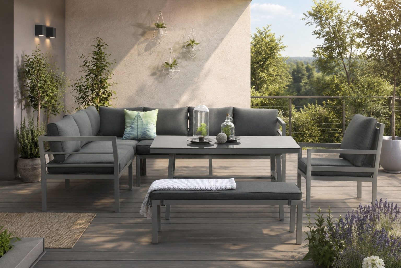 Garden Impressions Gartenlounge-Set Blakes XL links anthrazit / Gartenmöbelset, (Spar-Set, 4-tlg., Alu, Ecklounge, Esstisch, Sessel, Bank, inkl. Auflagen), UV-beständig / wetterfest / wasserabweisend