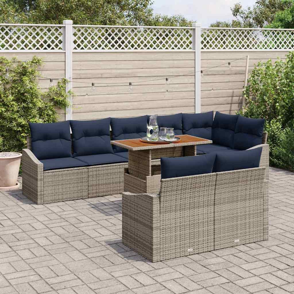 vidaXL Gartenlounge-Set Garten-Sofa-Set mit Speicher 9 pcs Grau Poly Rattan, (9-tlg)