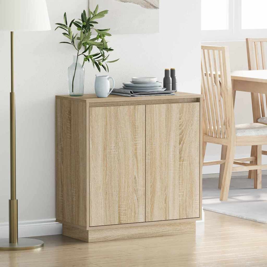 vidaXL Badezimmerspiegelschrank LED-Sideboard Sonoma-Eiche 71 x 34,5 x 75 cm Holzwerkstoff (1-St)
