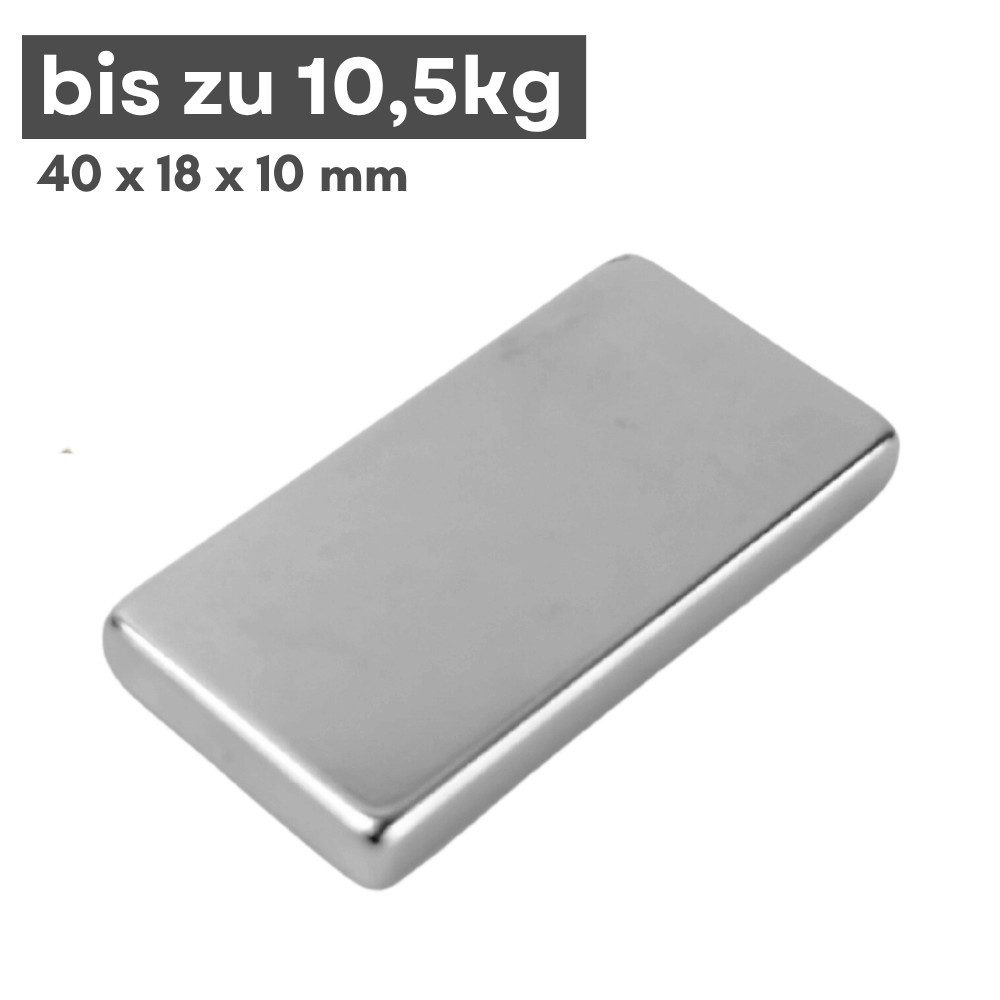 MaajeeKuto Magnet Neodym Magnet 40x18x10 mm N38 – Quadermagnet Haftkraft 10,5 kg (1-St)