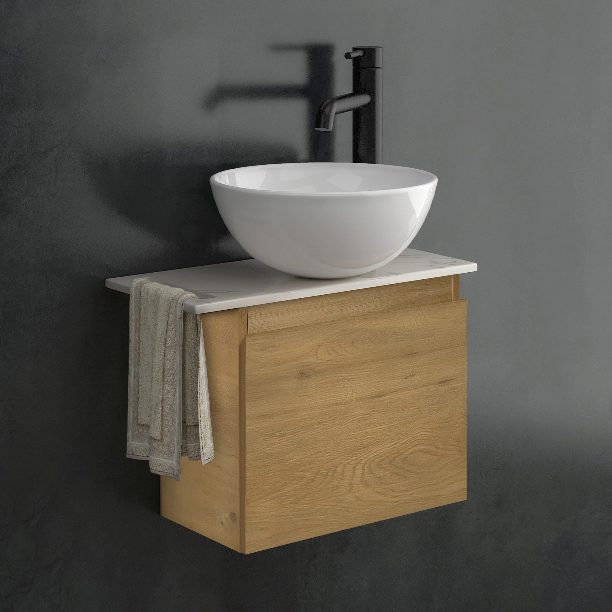 Alpenberger Badmöbel-Set mit Aufsatzwaschbecken Waschtisch mit Unterschrank & Keramikplatte