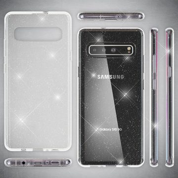Nalia Smartphone-Hülle Samsung Galaxy S10 5G, Klare Glitzer Hülle / Silikon Transparent / Glitter Cover / Bling Case