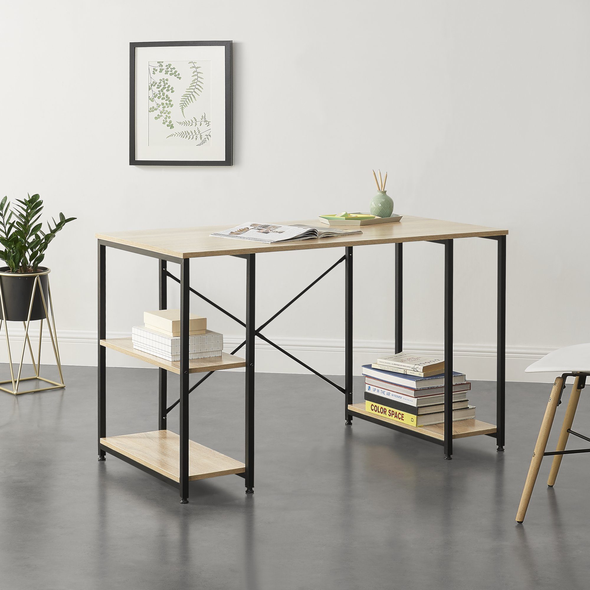 schwarz Regal-Schreibtisch, - Tisch »Aarhus« Bürotisch en.casa Schwarz/Eiche Ablage PC holzfarben mit 75x120x60cm