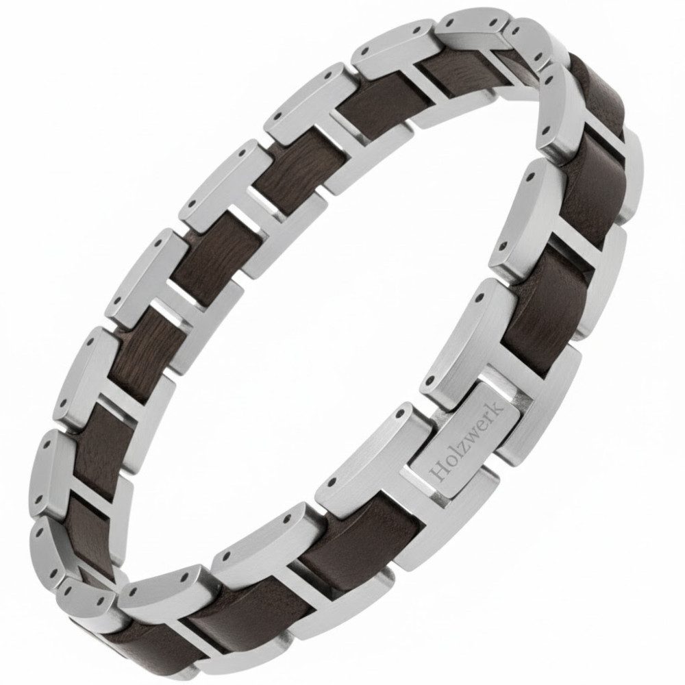 Holzwerk Edelstahlarmband Designer Holz Armband, Armkette Gliederarmband, Holz Unikate inkl. Armbandkürzer, ideal als Geschenk