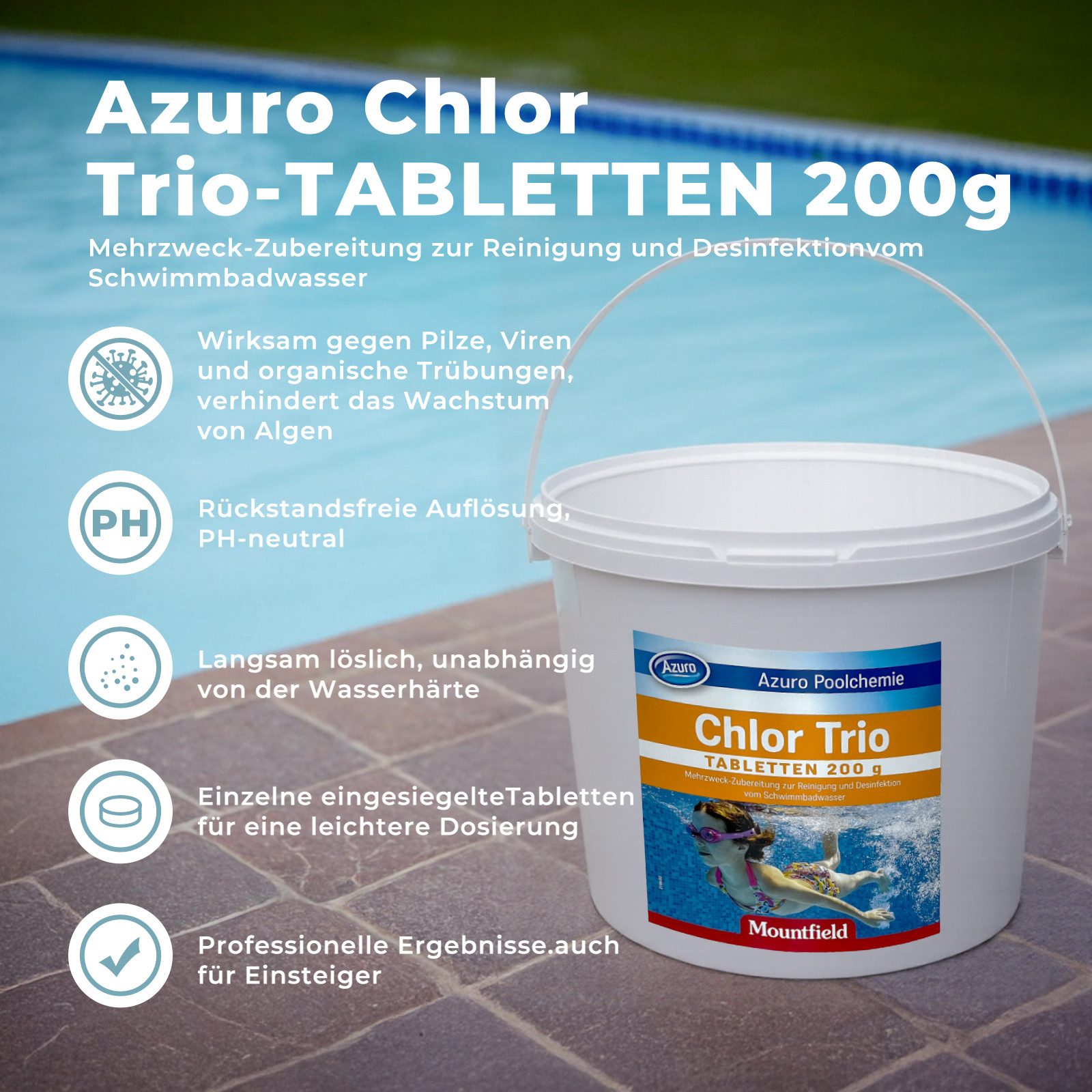 Azuro Chlortabletten Poolpflege Chlortabs 200g langsamlöslich, günstig online kaufen