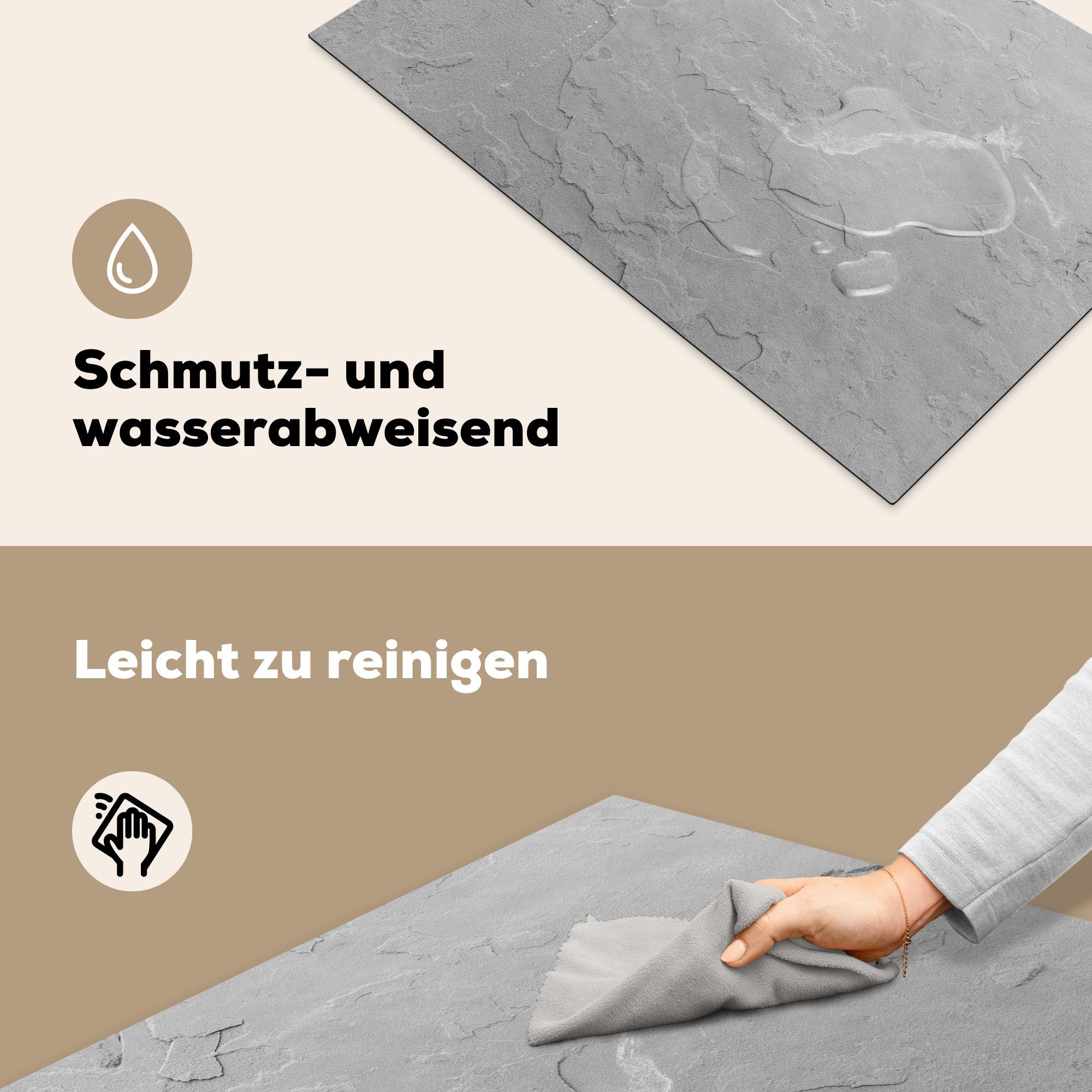 MuchoWow Herdblende-/Abdeckplatte - Induktionskochfeld 81x52 Steine - cm, die Vinyl, küche, Granit Textur, Grau Schutz (1 Ceranfeldabdeckung tlg), für 