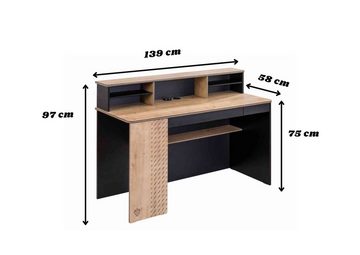 Cilek Kinderschreibtisch Work, inkl. Aufsatz, Breite 139 cm, USB-Steckplätze, Soft-Close-Funktion, Zwei Schubladen, modern